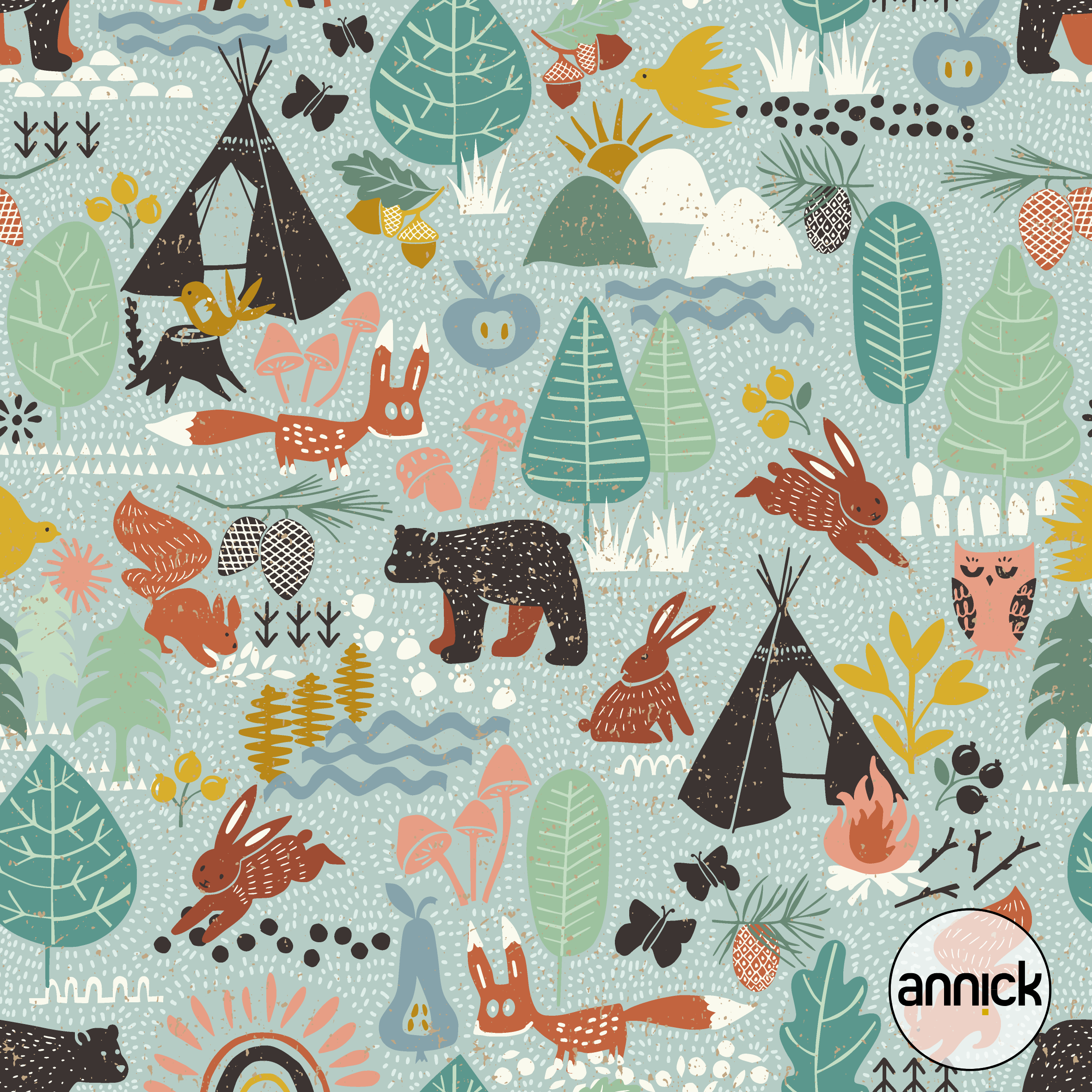 Bio Canvas Stoff - Kids Woodland Adventure - Annick, Tiere, Natur, Wald, mint, 100% Bio-Baumwolle Bio Canvas Stoff - Kids Woodland Adventure - Annick, Tiere, Natur, Wald, mint, 100% Bio-Baumwolle