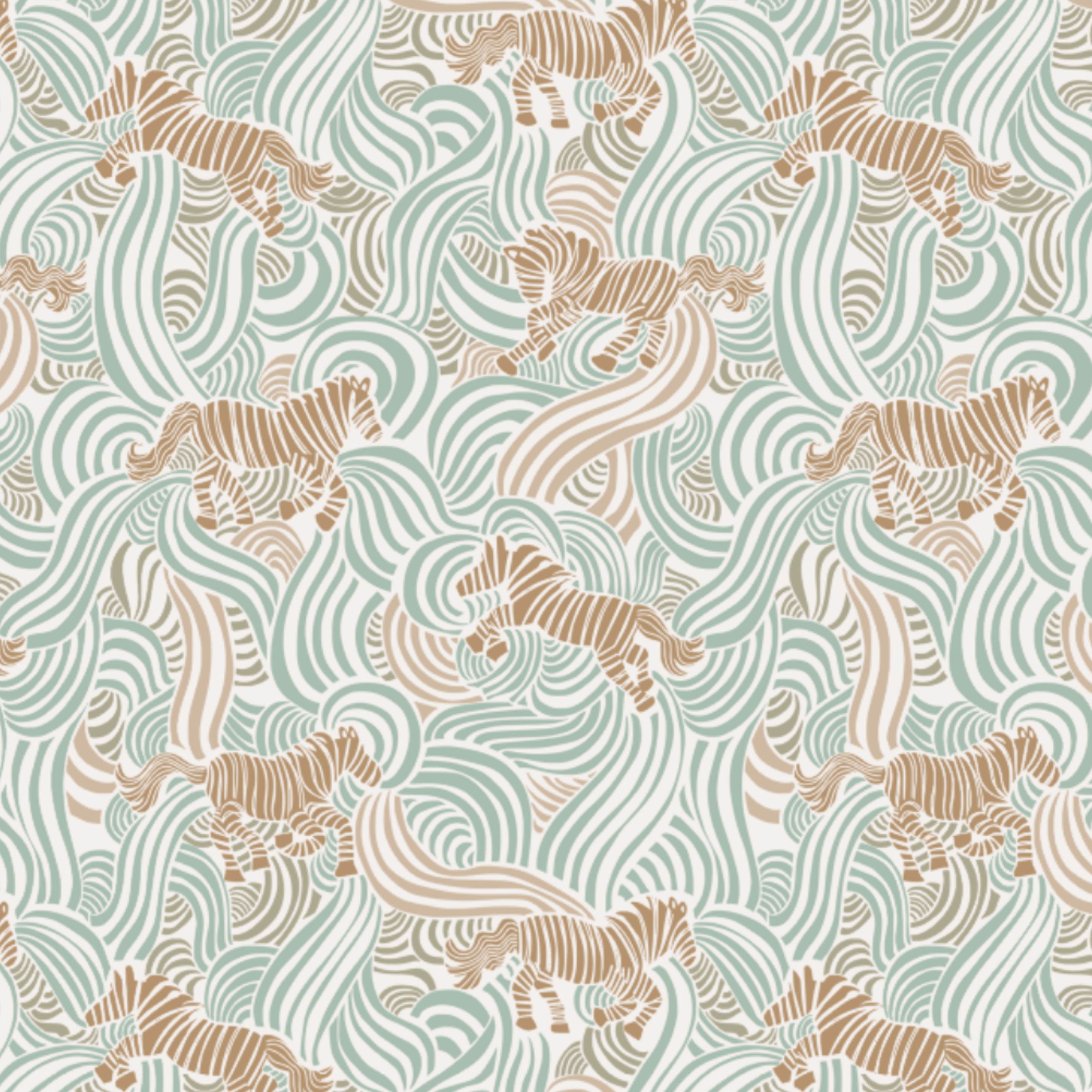 Scuba Stoff  -  Zebras salbei, karamell