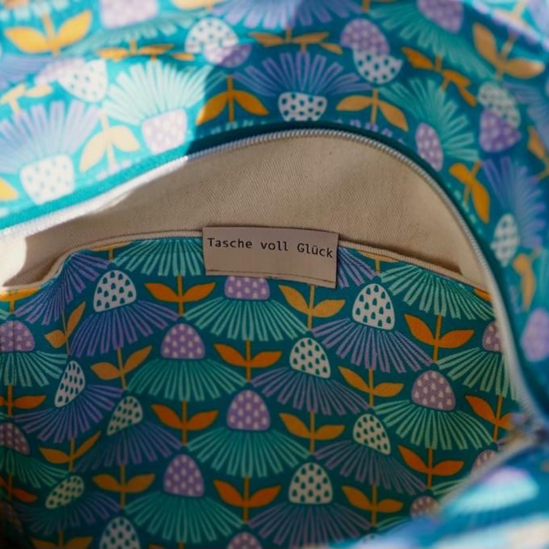 Bio Webware Stoff  -  Retro Daisies Teal  - Annick, petrol, Floral & Blumen, 100% Bio-Baumwolle