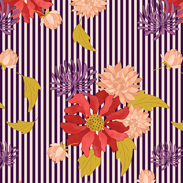 Bio Fabric - Spätsommerblumen und Streifen