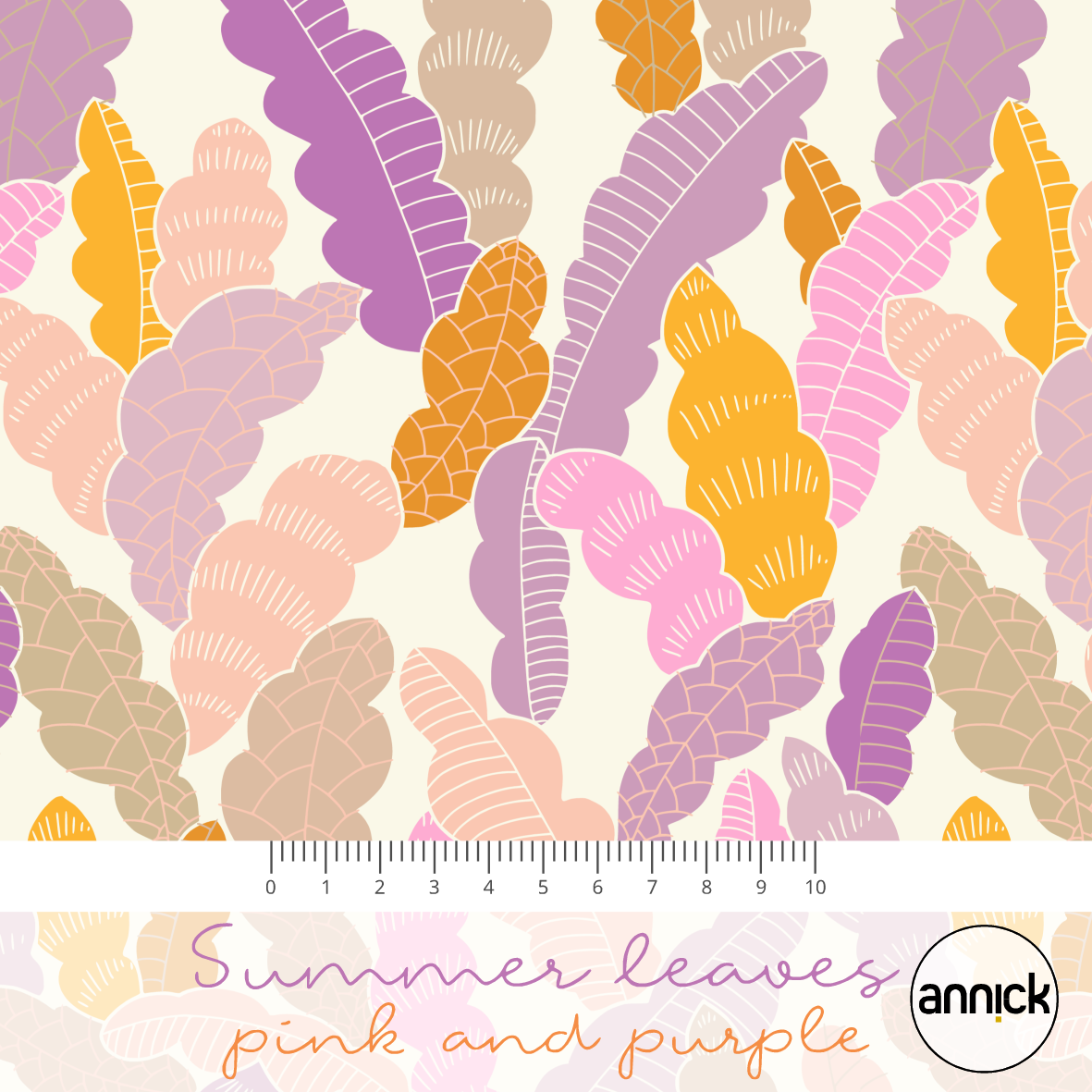 Bio Summersweat Stoff  -  Summer Leaves  - Annick, Blätter & Ranken, pink, Breite 150 cm