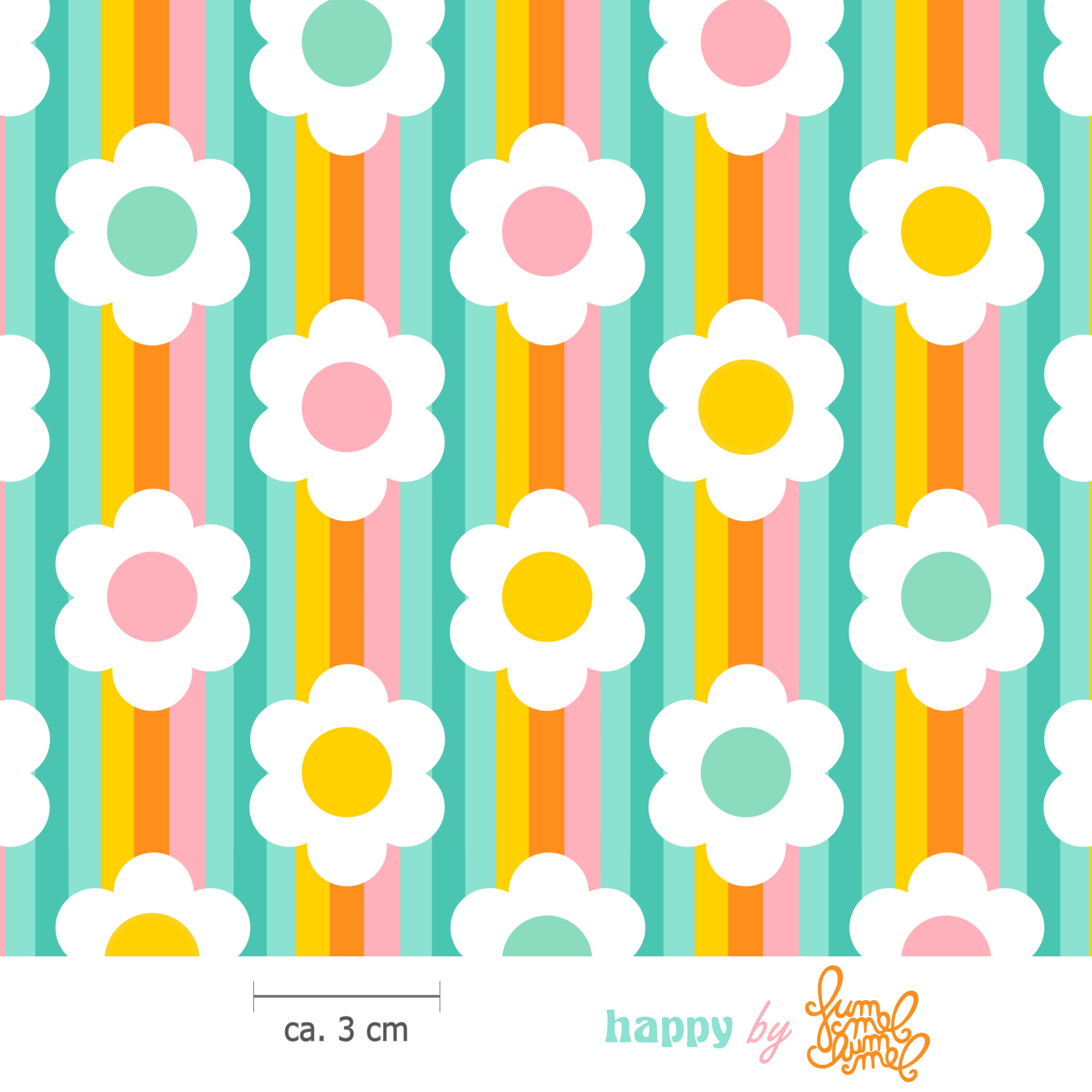 Bio Stoff  -  Happy türkis - Fummelhummel, Floral & Blumen, Sommer, bunt