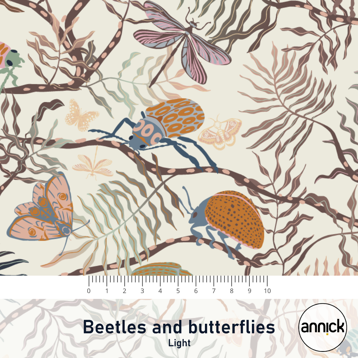 Bio Webware Stoff - Beetles and Butterflies Light - Annick, Wald, Tiere, Herbst, creme, 100% Bio-Baumwolle Bio Webware Stoff - Beetles and Butterflies Light - Annick, Wald, Tiere, Herbst, creme, 100% Bio-Baumwolle