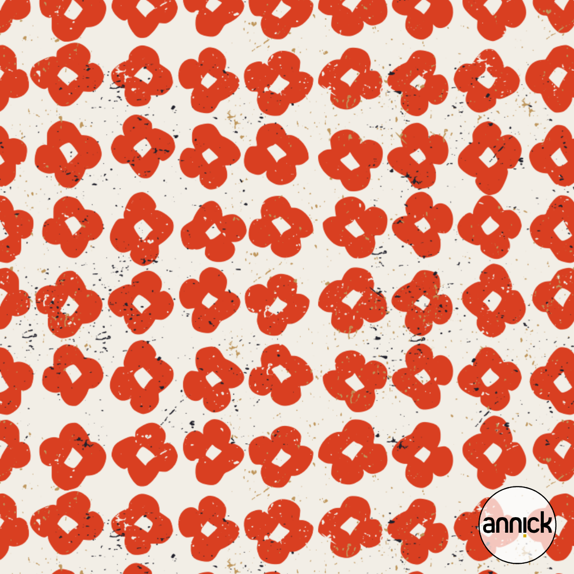 Organic Fabric - Nordic Living Flowers Red by Annick in red Organic Fabric - Nordic Living Flowers Red by Annick in red