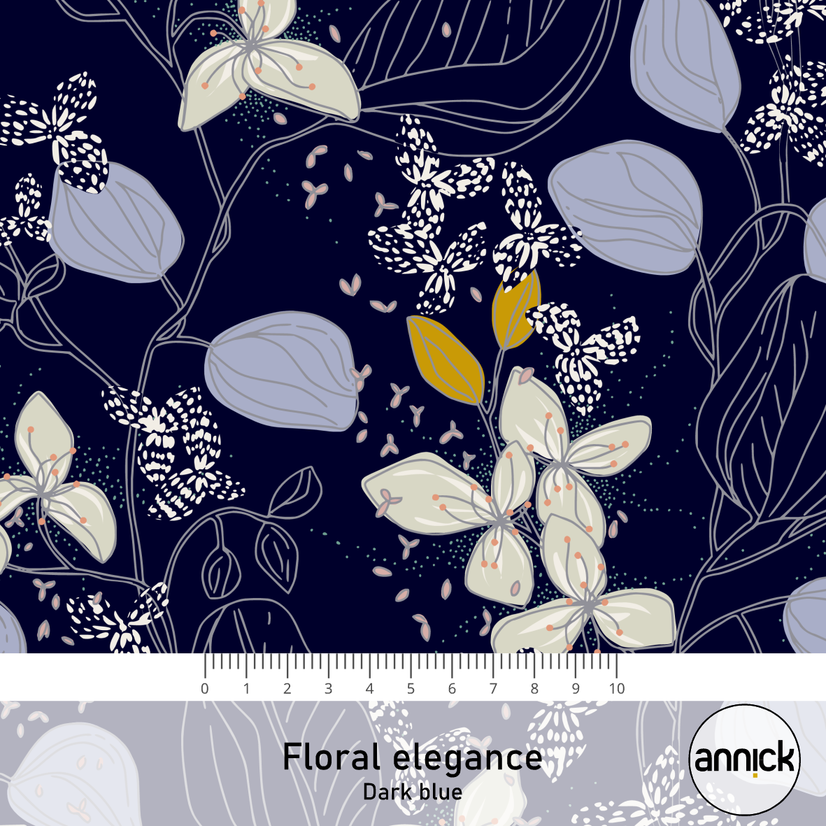 Bio Stoff - Floral Elegance Dark Blue von Annick in blau