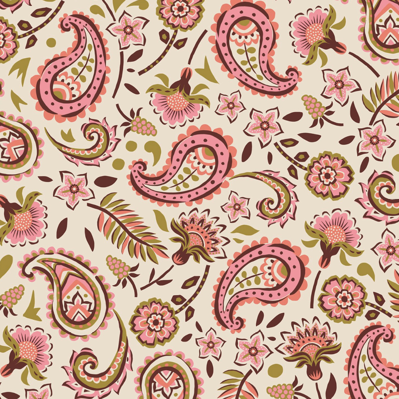 Bio Webware Stoff  -  Paisley  - PetraCoumans, Floral & Blumen, rosa, 100% Bio-Baumwolle