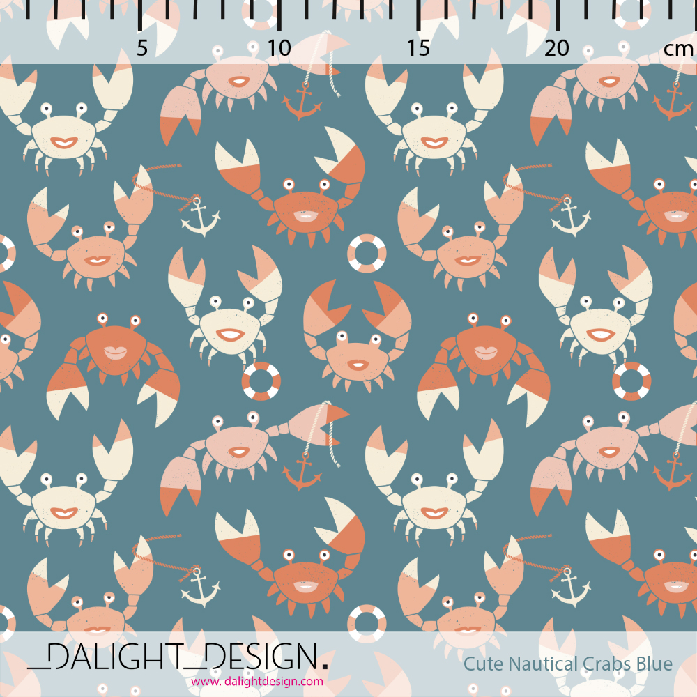 Bio Webware Stoff - Cute Nautical Crabs Blue - DalightDesign, Tiere, creme, Maritim, 100% Bio-Baumwolle Bio Webware Stoff - Cute Nautical Crabs Blue - DalightDesign, Tiere, creme, Maritim, 100% Bio-Baumwolle