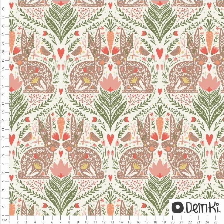 Bio Webware Stoff - Folk Osterhase Damask Weiß grün bunt - Deinki, bunt, Tiere, Ostern 100% Bio-Baumwolle Bio Webware Stoff - Folk Osterhase Damask Weiß grün bunt - Deinki, bunt, Tiere, Ostern 100% Bio-Baumwolle