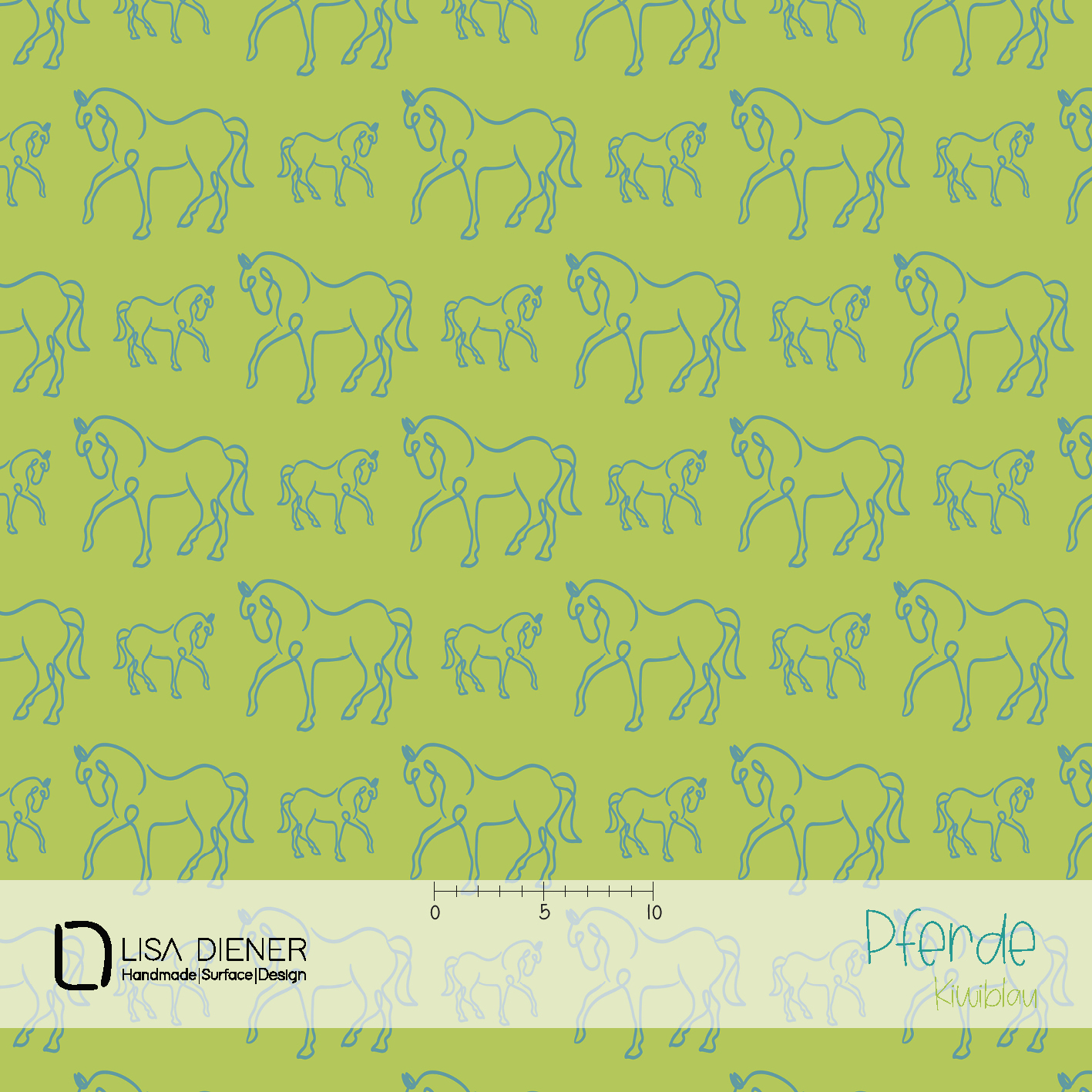 Bio Fabric - Horses Kiwi Blue by Lisa Diener in yellow