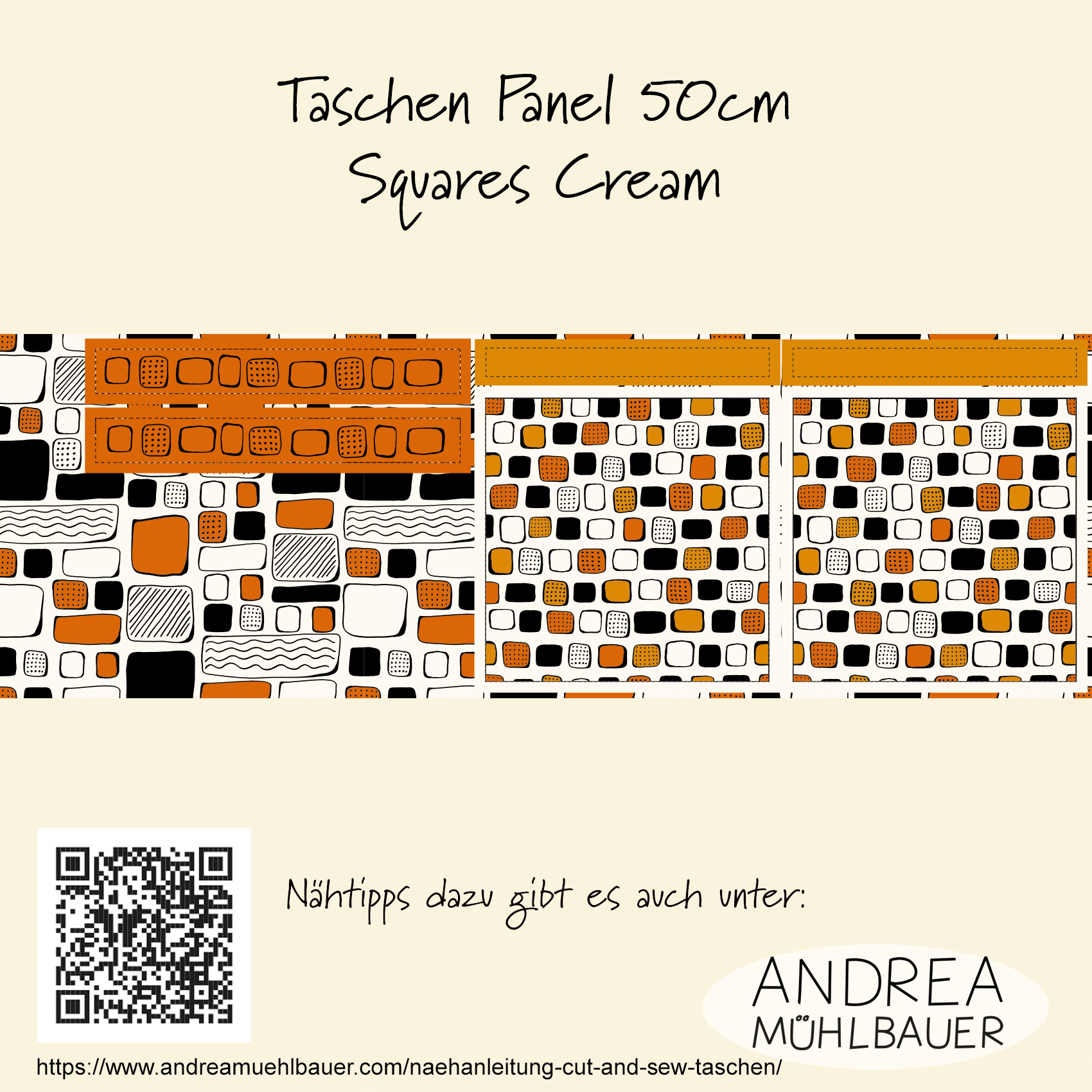 Bio Summersweat Stoff - 50 cm Panel Tasche Squares Cream - AndreaMuehlbauer, weiß, Geometrische Muster, Cut&Sew Breite 150 cm Bio Summersweat Stoff - 50 cm Panel Tasche Squares Cream - AndreaMuehlbauer, weiß, Geometrische Muster, Cut&Sew Breite 150 cm