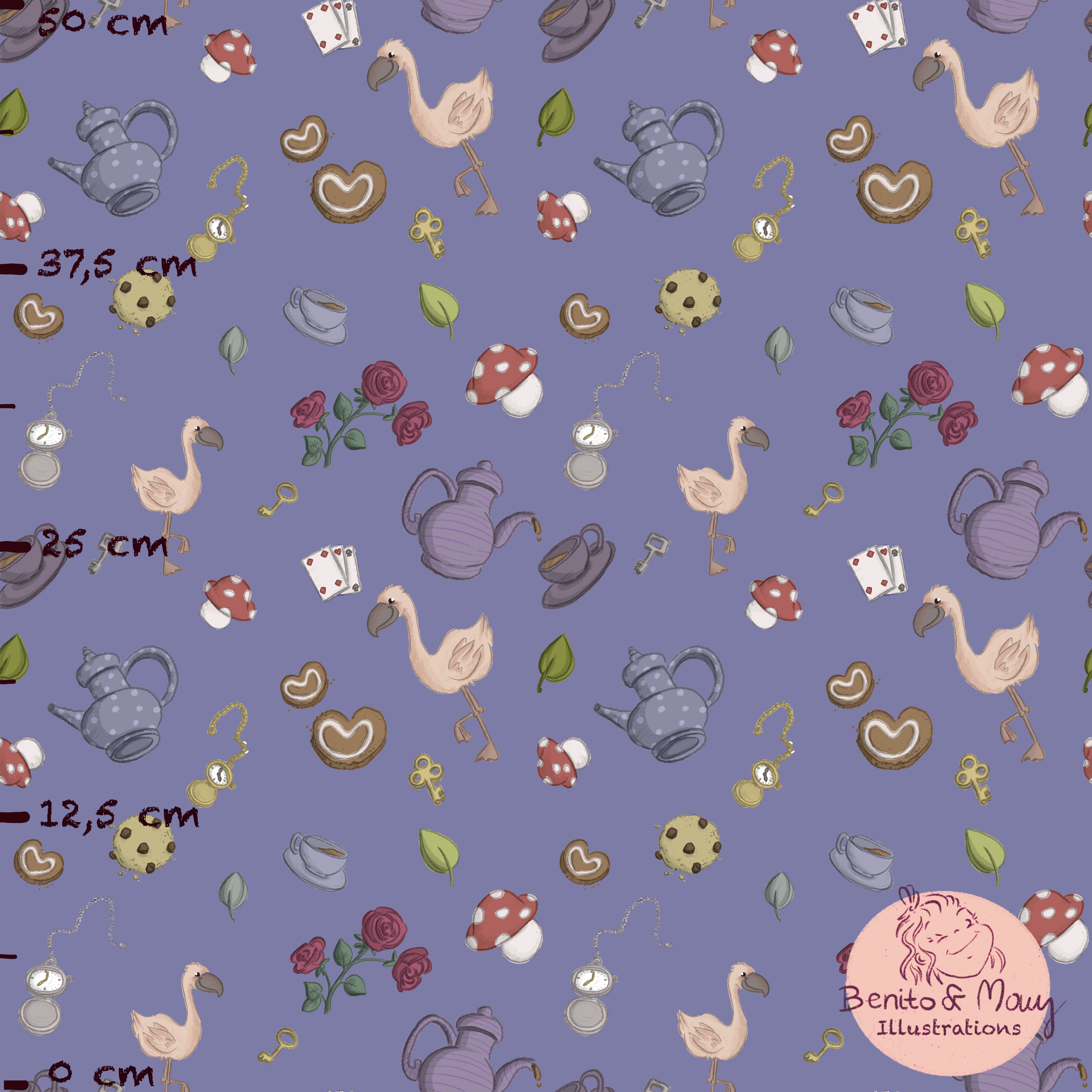 Bio Summersweat Stoff  - Teaparty Blau Klein - BenitoUndMausIllustrations, blau, Gegenstände Breite 150 cm