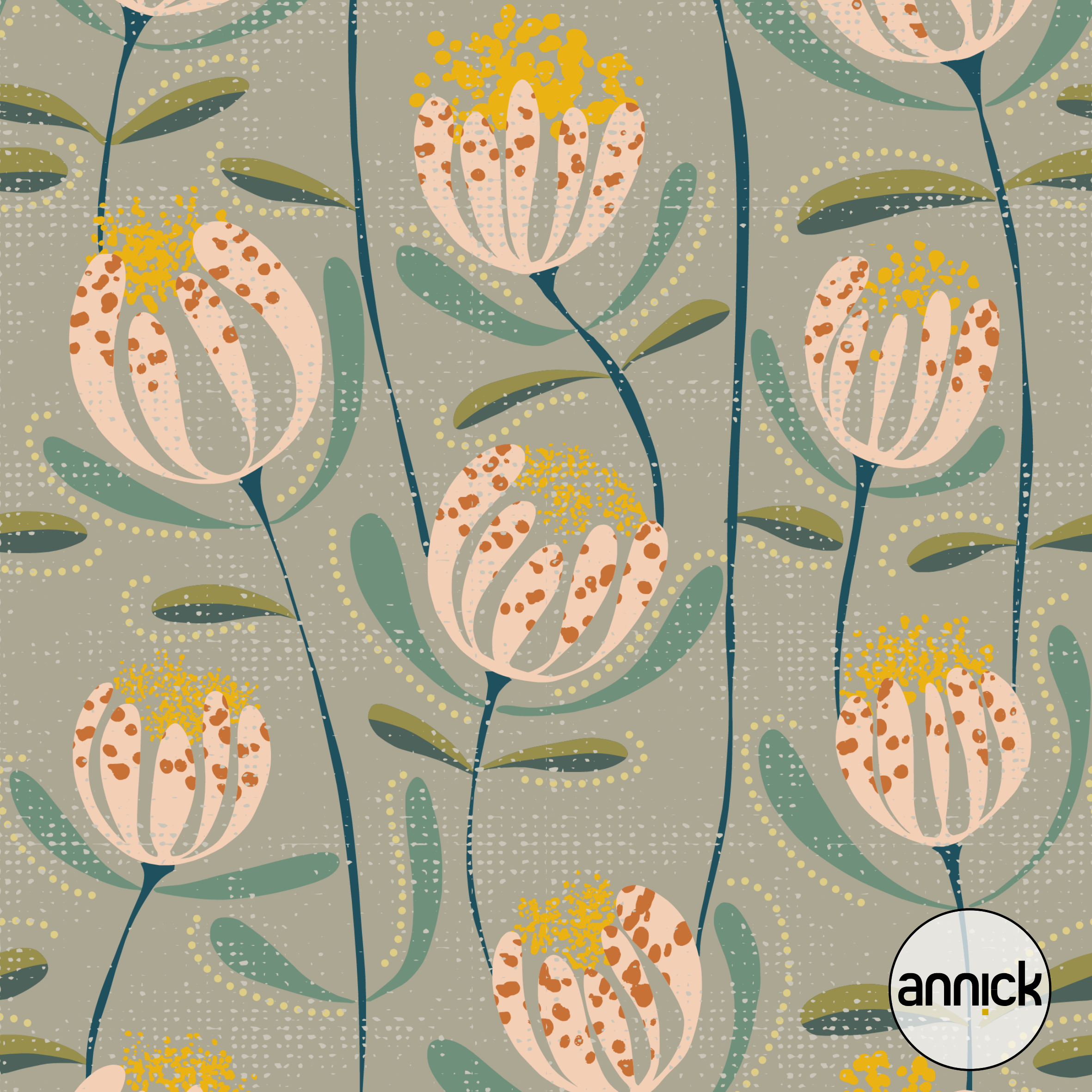 Floating Scandi Flowers Earthy Tones 