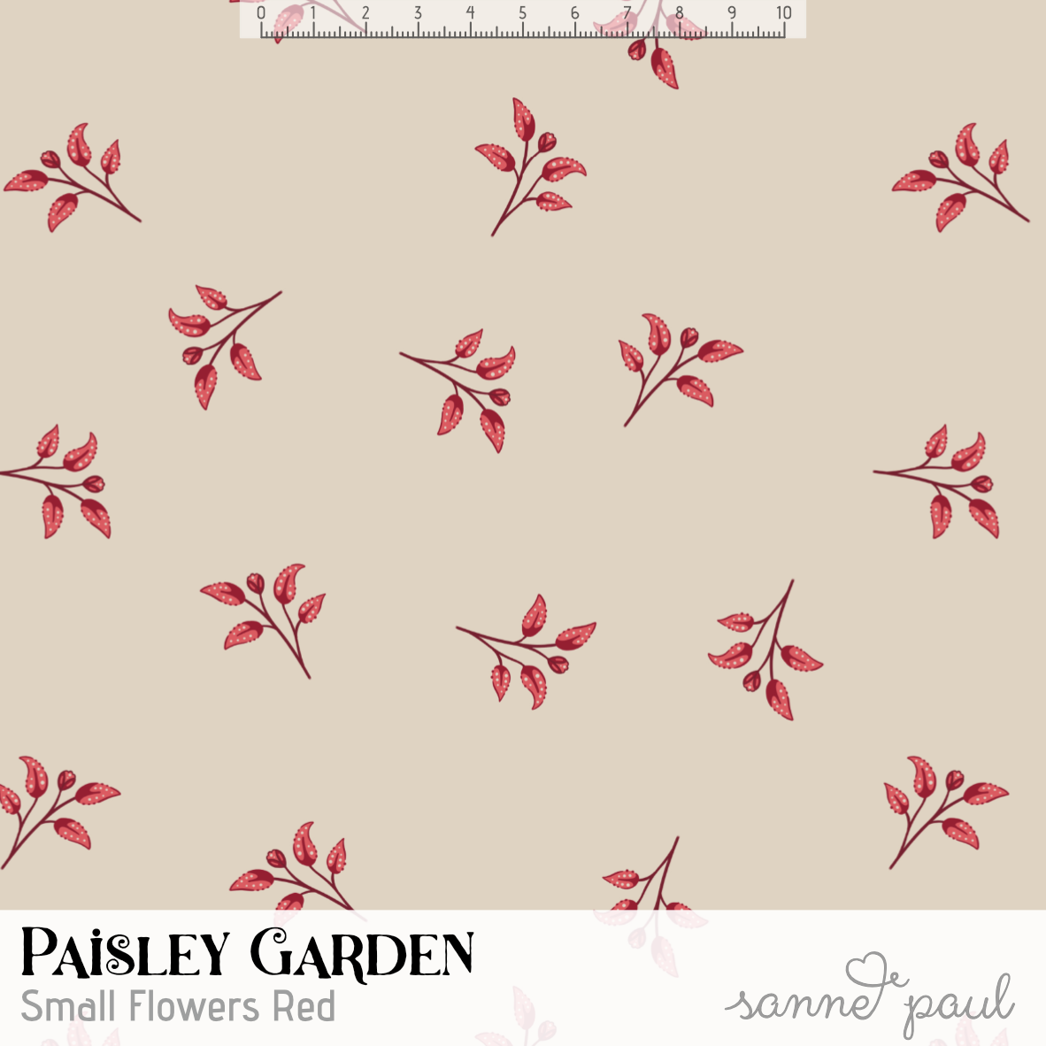 Organic Fabric  - Paisley Garden Small Flowers red