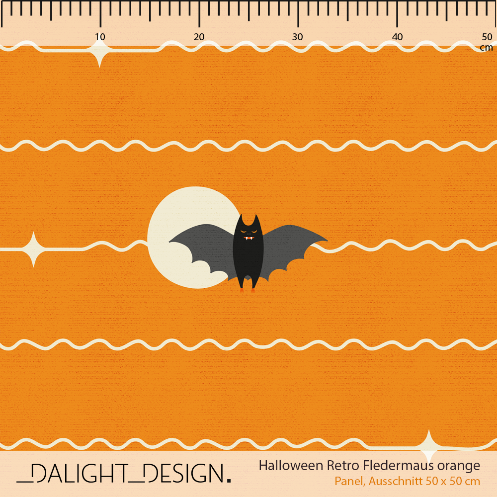 Organic Fabric - Halloween Retro Bat Orange by Dalight Design in orange