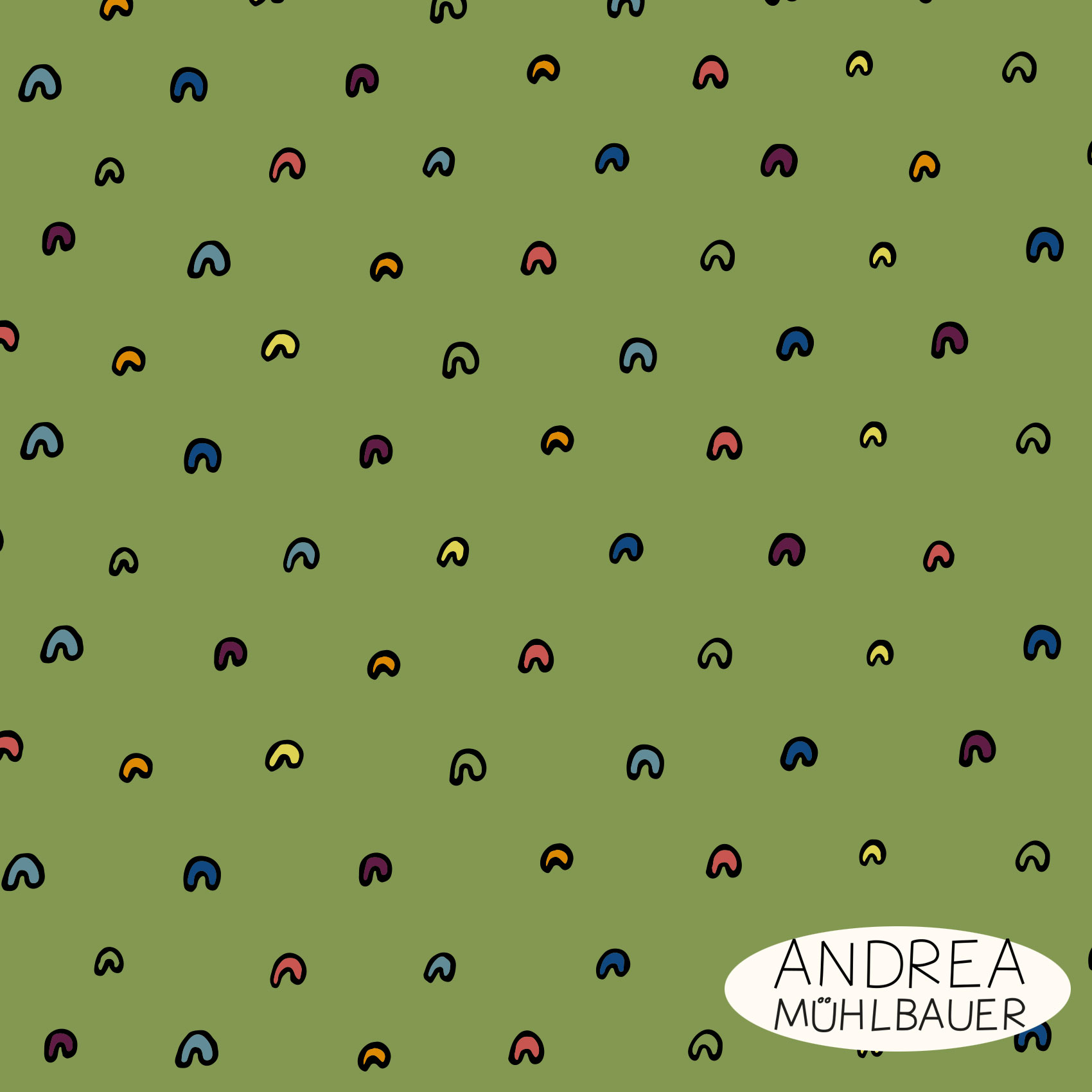 Bio Webware Stoff  -  Little Rainbow Green  - AndreaMuehlbauer, Fantasy, Regenbogen, grün, 100% Bio-Baumwolle