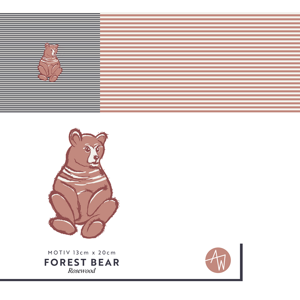 Bio Webware Stoff  -  50 cm Panel Forest Bear Rosewood  - AlexandraWeise, creme, Herbst, Streifen, Tiere, braun, 100% Bio-Baumwolle