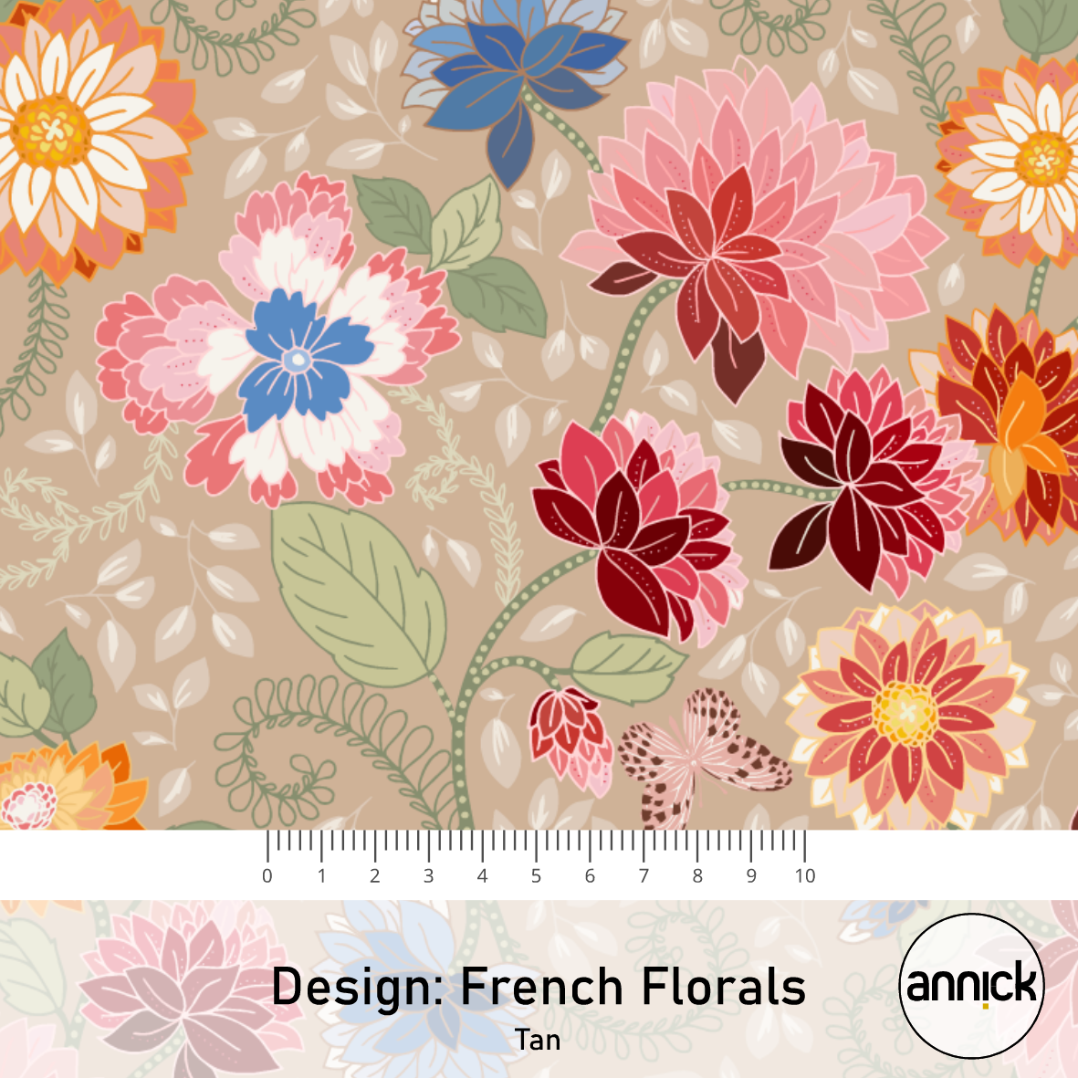 Bio Stoff  -  French Florals Tan  - Annick, Floral & Blumen, beige 