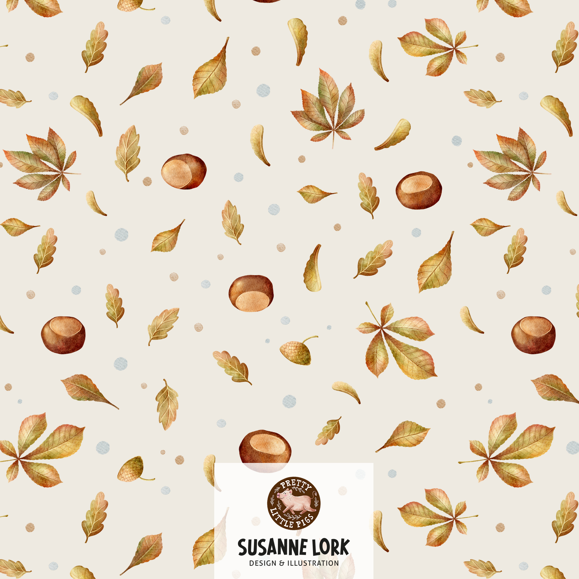 Bio Fabric - Chestnut Animals Leaf Combo Cream by Pretty Little Pigs in cream