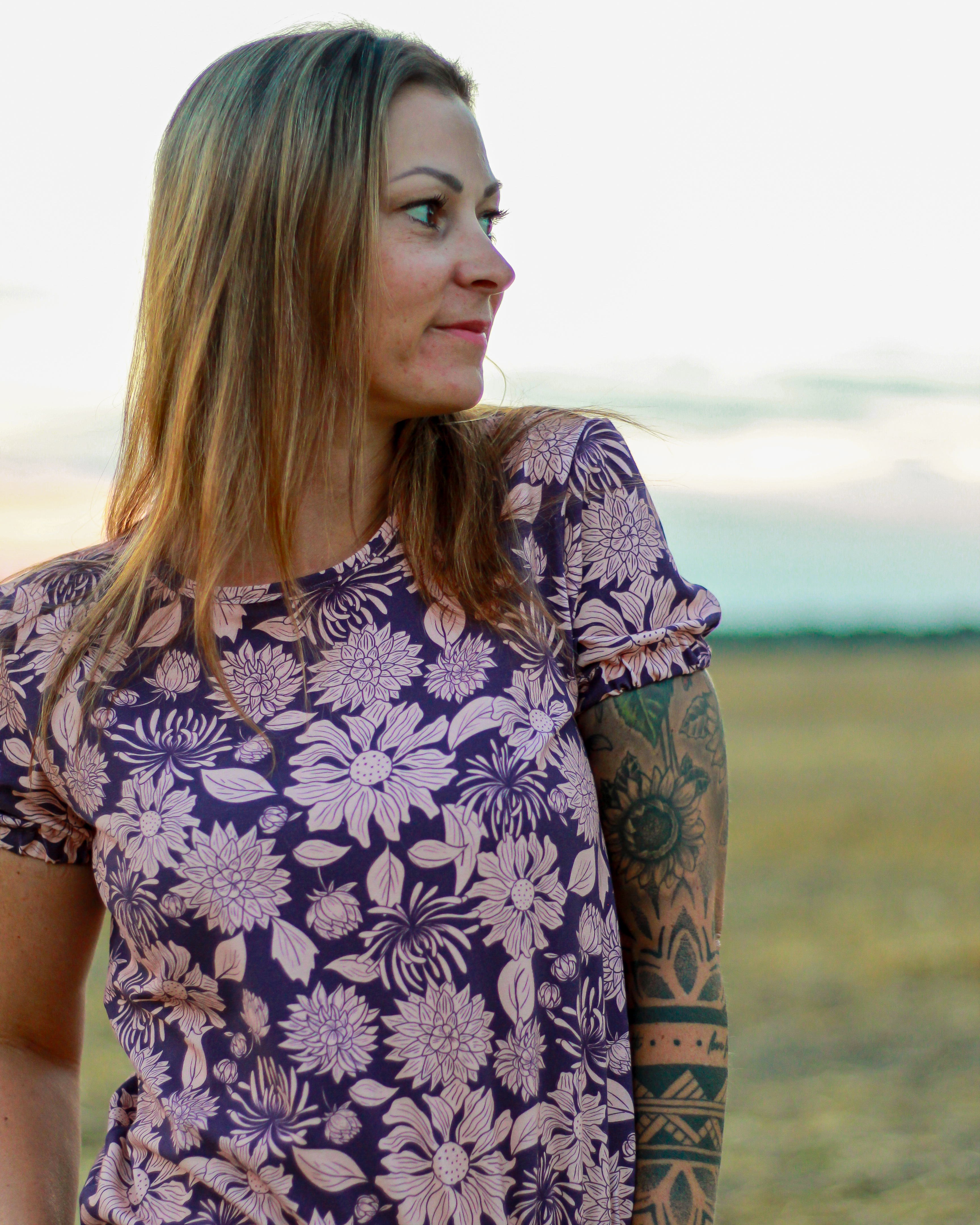 Bio Fabric -Spätsommerblumen violett
