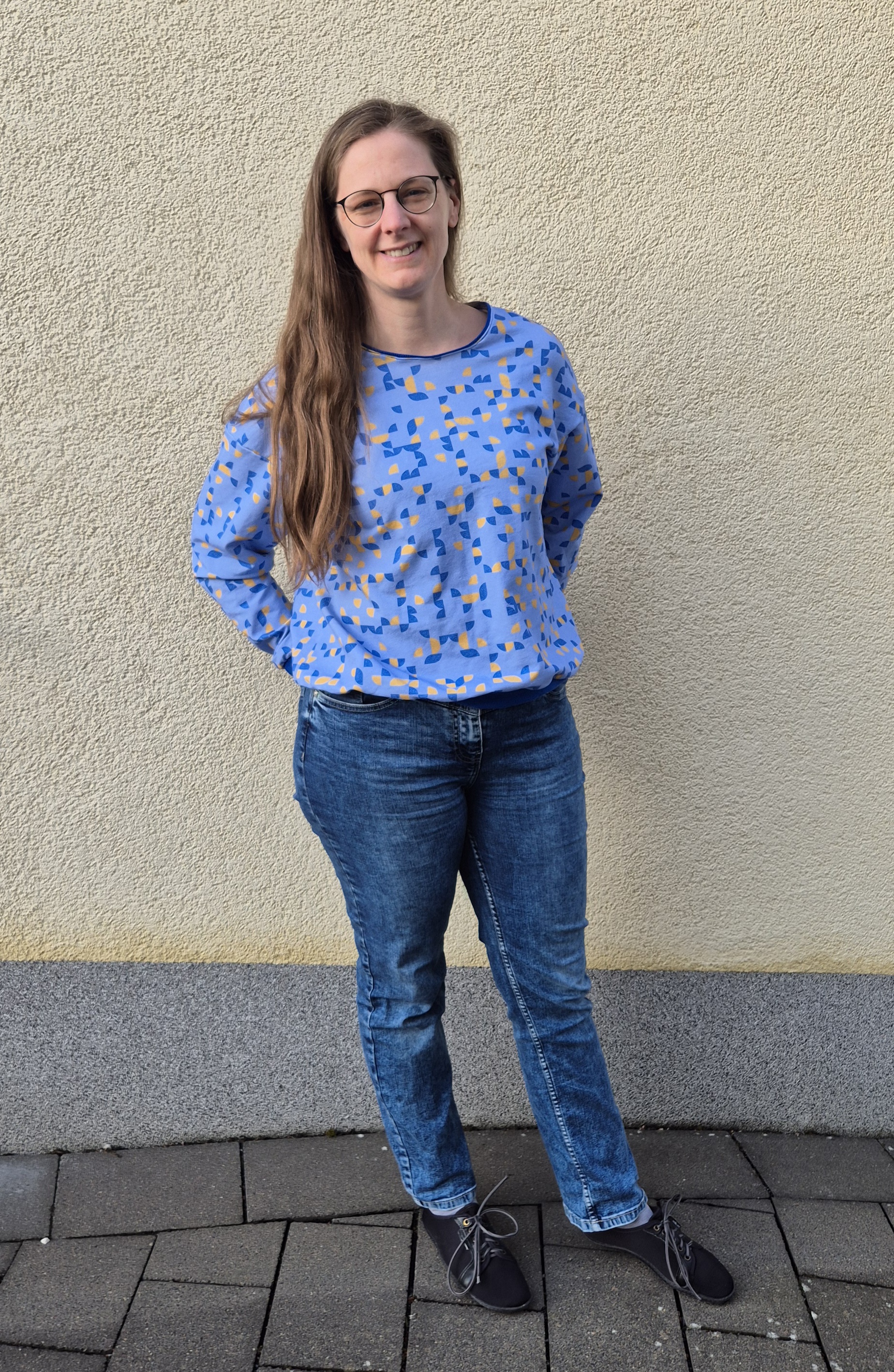 Organic Fabric - Geo Flight Muster blue-yellow, small