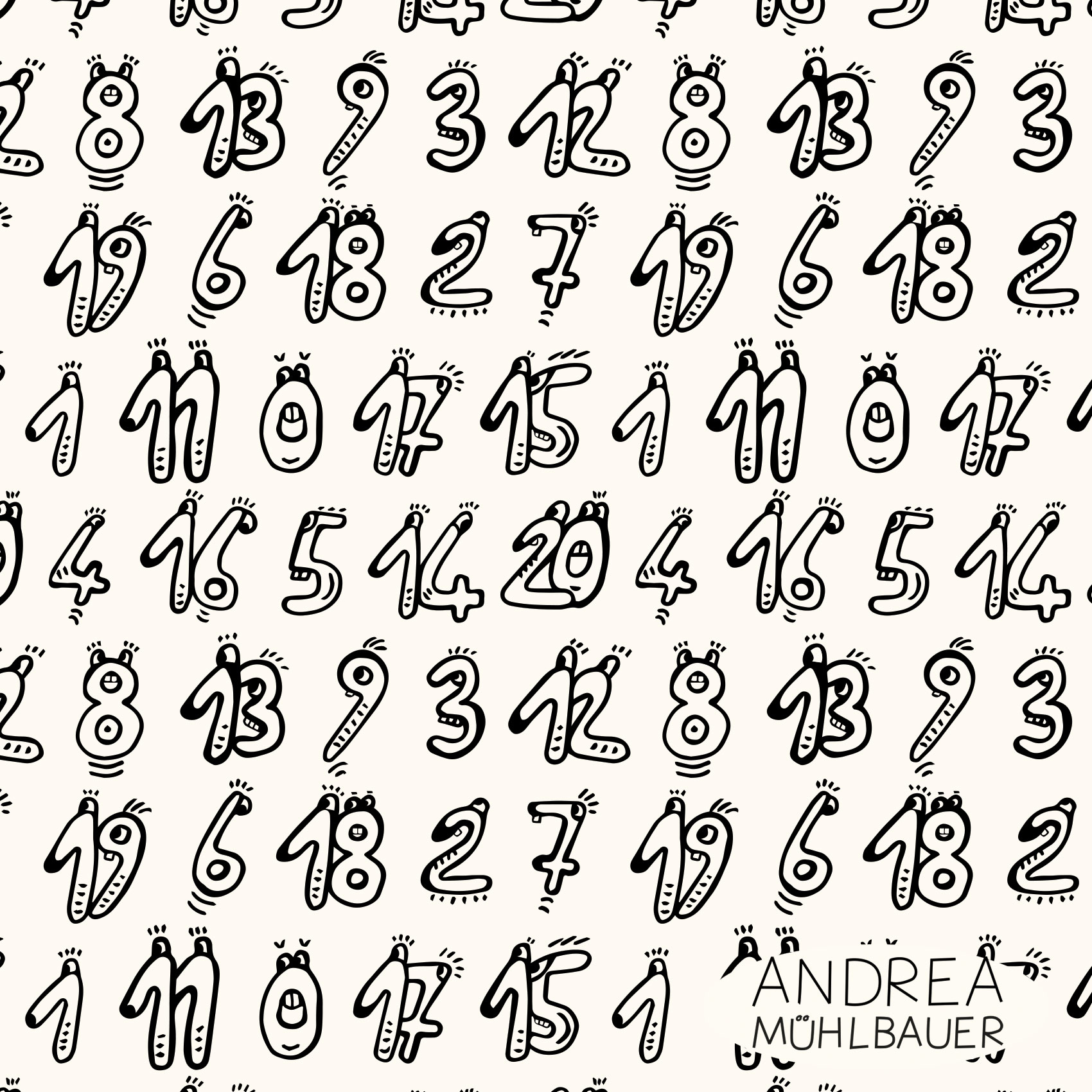 Bio Stoff - Zahlen123 S W Ausmaldesign von Andrea Muehlbauer in creme