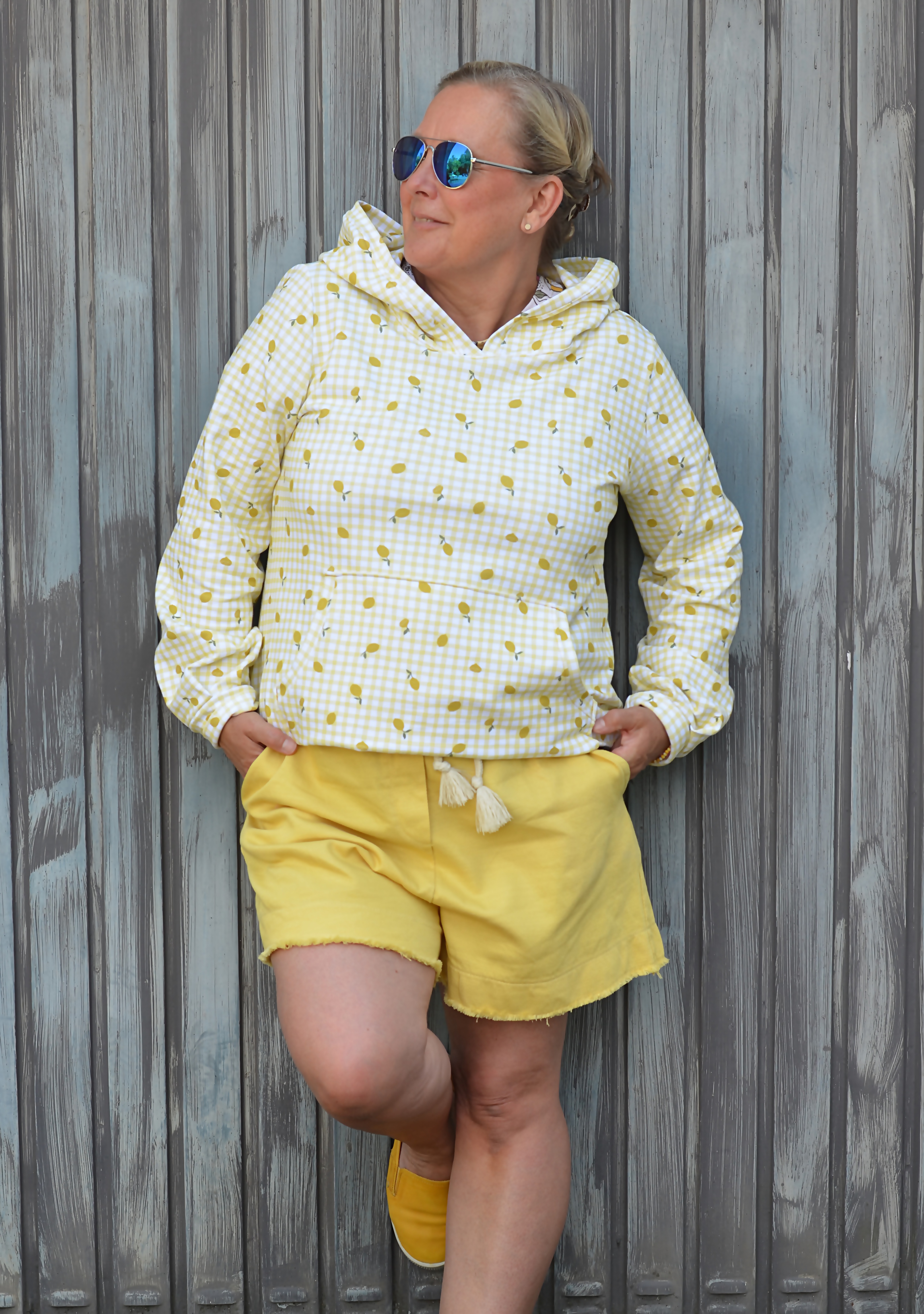 Organic fabric - Mini Zitronen und Karos yellow