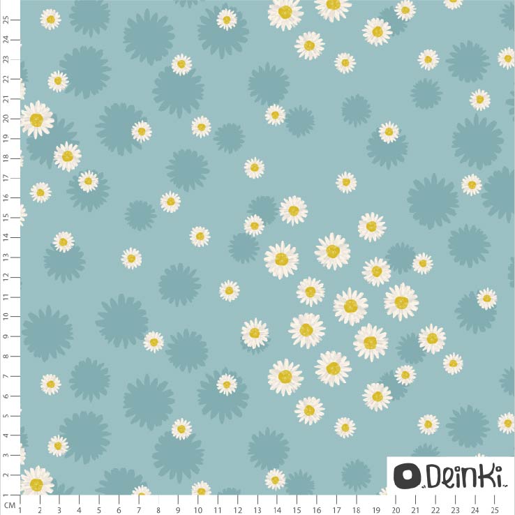 Bio Stoff  -  Gänseblümchen  - Deinki, Floral & Blumen, blau