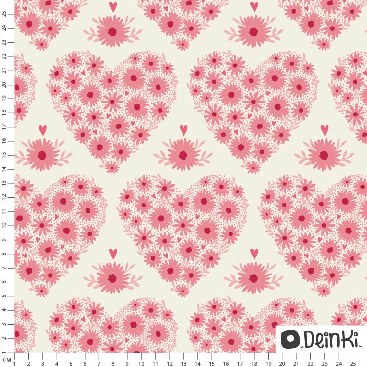 Bio Summersweat Stoff - Blumige Herzen weiß rosa - Deinki, rosa, Blumen, Herzen, Breite 150 cm Bio Summersweat Stoff - Blumige Herzen weiß rosa - Deinki, rosa, Blumen, Herzen, Breite 150 cm