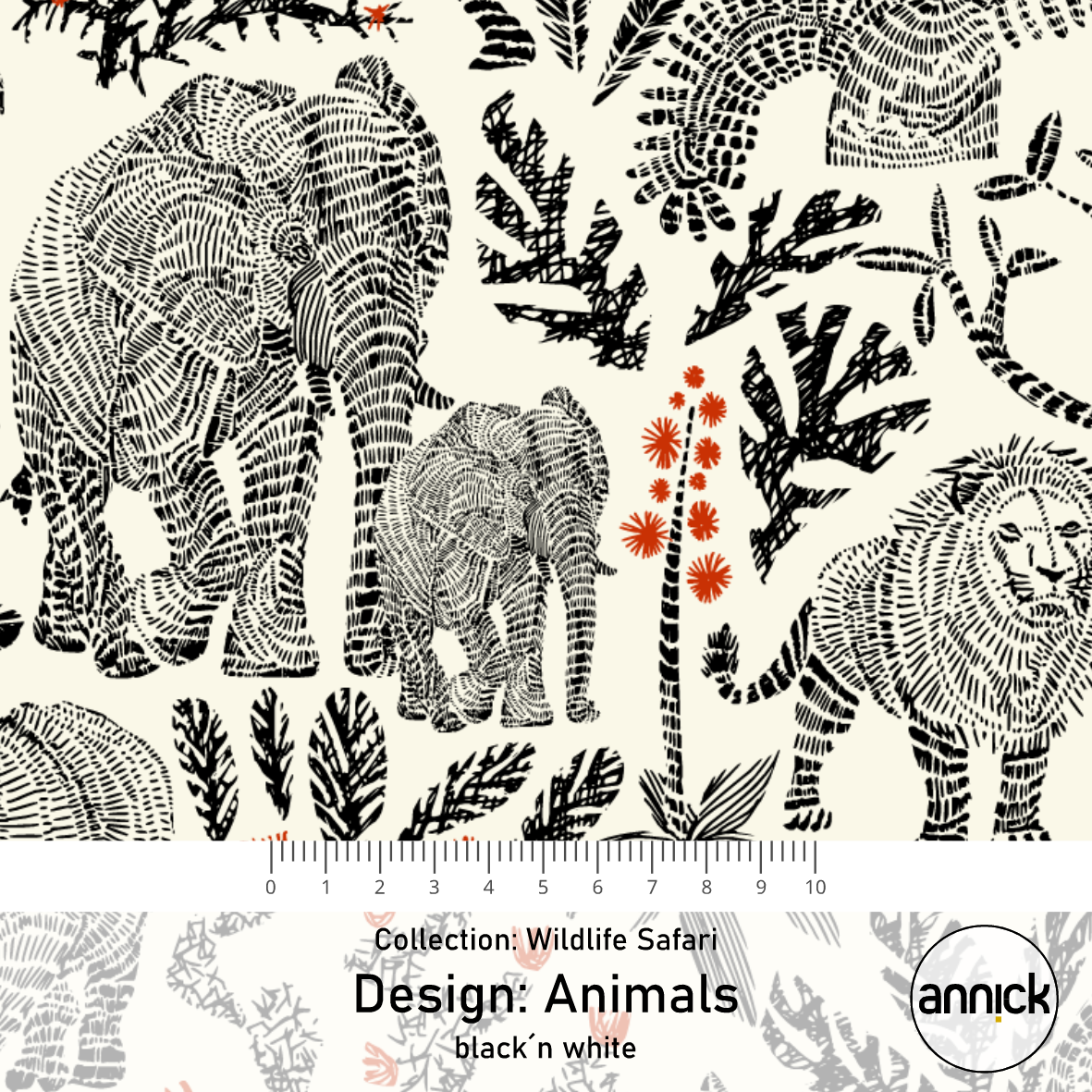 Bio Webware Stoff - Wildlife Safari Animals Black White- Annick, Tiere, Bäume & Palmen, weiß, 100% Bio-Baumwolle Bio Webware Stoff - Wildlife Safari Animals Black White- Annick, Tiere, Bäume & Palmen, weiß, 100% Bio-Baumwolle