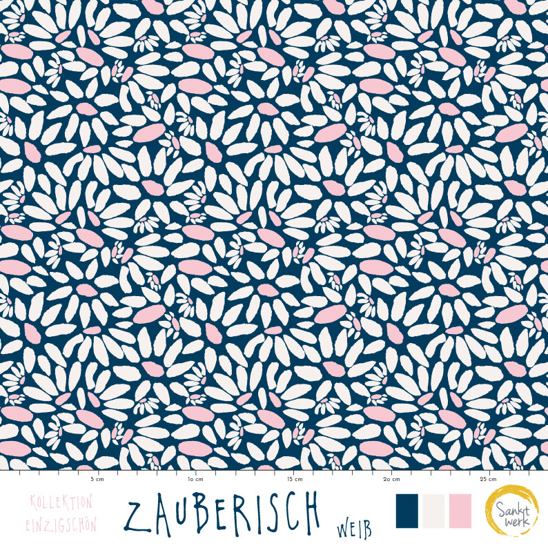 Bio Stoff  - Zauberisch Weiss - Sanktwerk, blau, Floral & Blumen