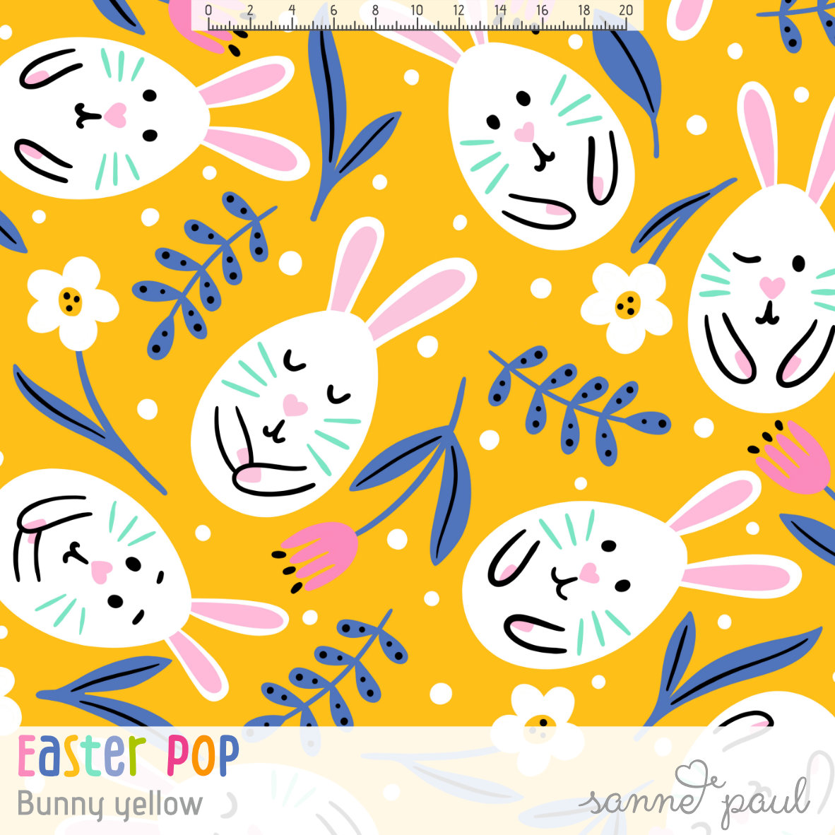 Bio Stoff  - Easter Pop Bunny Yellow - SannePaul, gelb, Tiere, Ostern