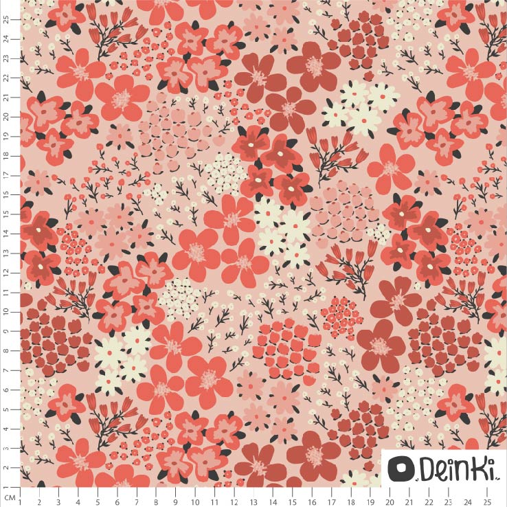 Bio Webware Stoff - Happy Ditsies - Deinki, Frühling, Floral & Blumen, rot, rosa, 100% Bio-Baumwolle Bio Webware Stoff - Happy Ditsies - Deinki, Frühling, Floral & Blumen, rot, rosa, 100% Bio-Baumwolle