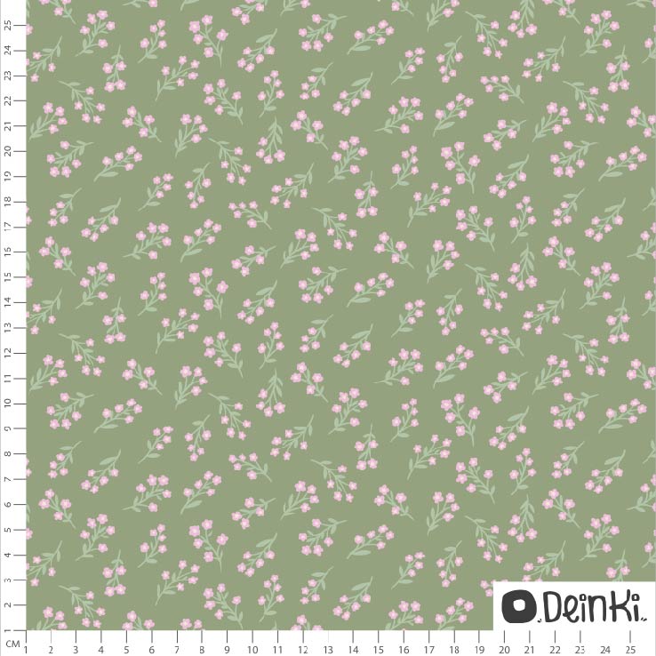 Bio Stoff  - Pastellblumen Zwei Grün Rosa - Deinki, bunt, Blumen