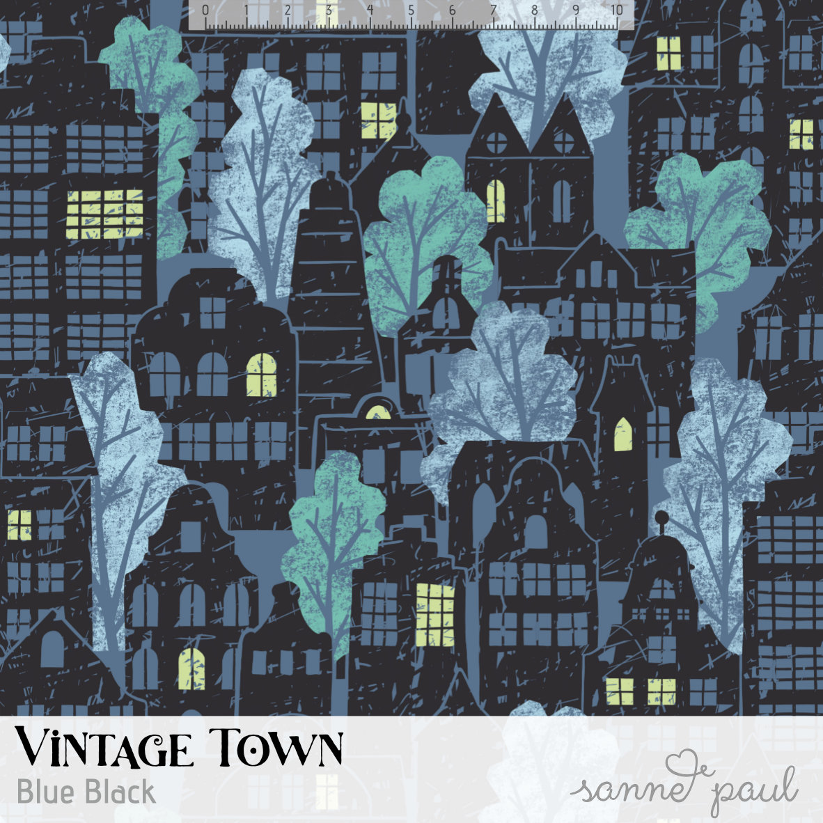 Bio Stoff  - Vintage Town Blue Black - SannePaul, blau, Abstrakt