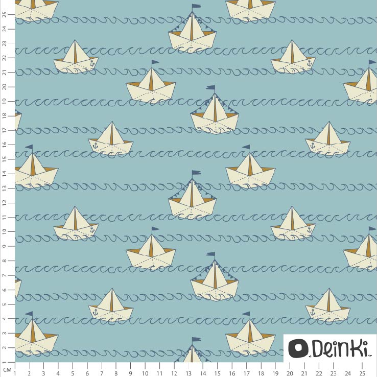 Bio Stoff  -  Papierschiffchen  - Deinki, blau, Maritim,