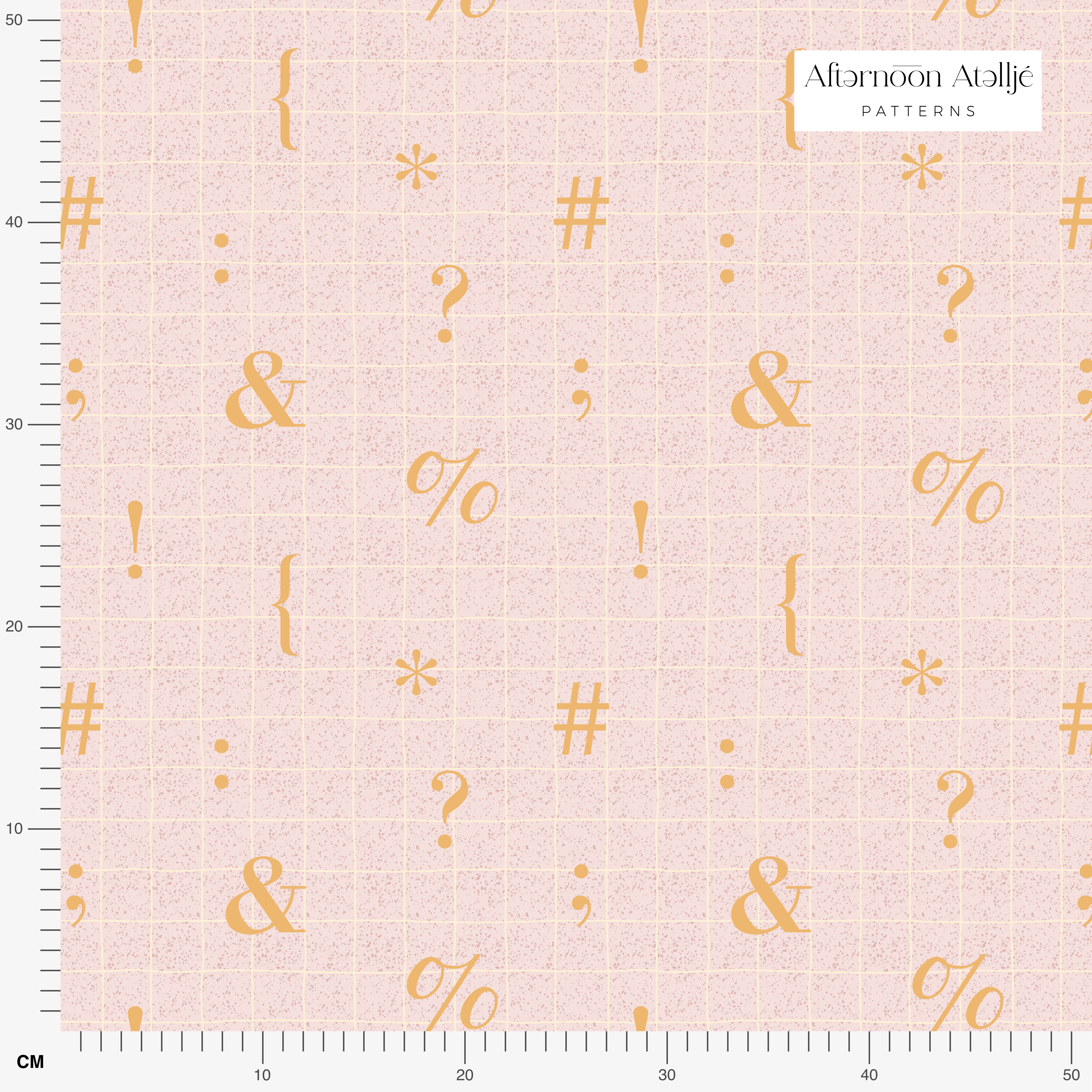 Organic fabric  -  Nerdy Monstera Symbols checked, pink