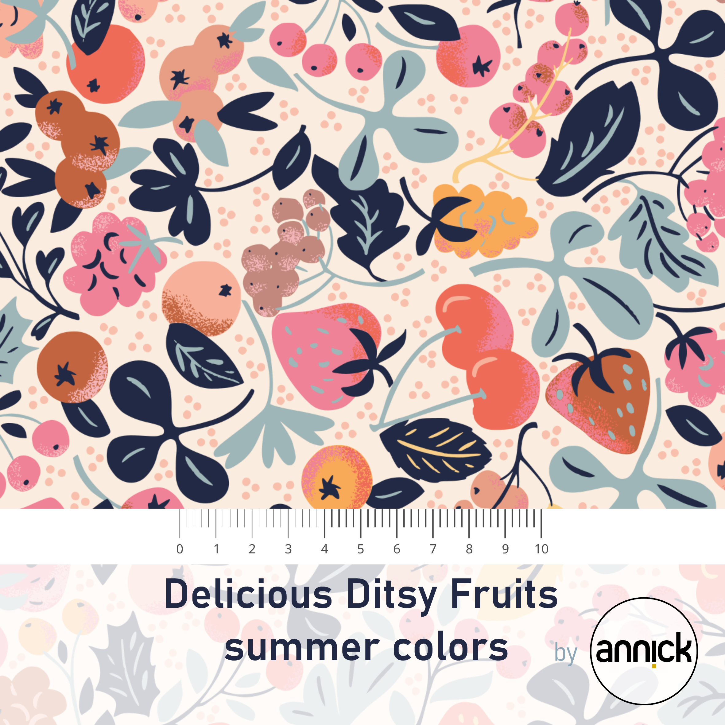Bio Webware Stoff - Delicious Ditsy Fruits Summer Colors - Annick, bunt, creme, Blätter & Ranken, Obst & Gemüse, 100% Bio-Baumwolle Bio Webware Stoff - Delicious Ditsy Fruits Summer Colors - Annick, bunt, creme, Blätter & Ranken, Obst & Gemüse, 100% Bio-Baumwolle