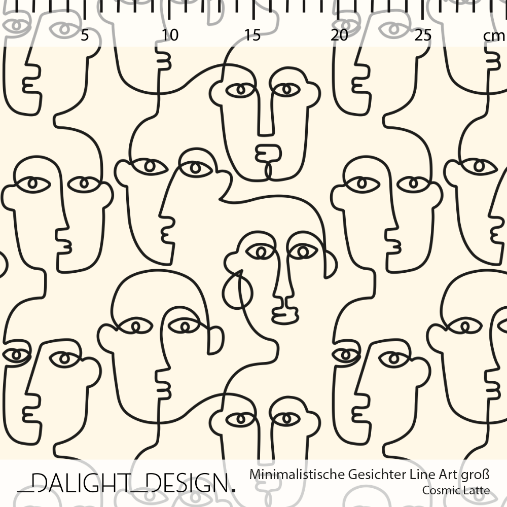 Bio Stoff - Minimalistische Gesichter Line Art Cosmic Latte Gross von Dalight Design in beige
