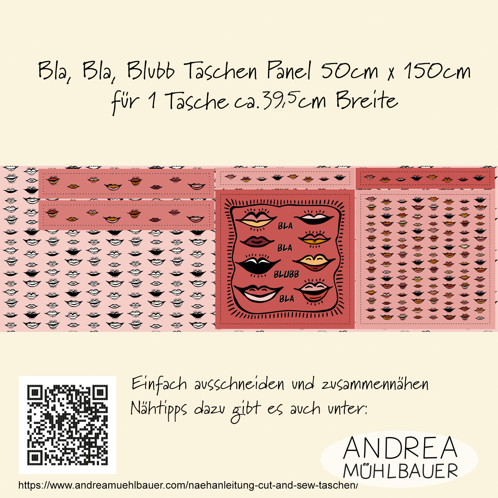 Bio Webware Stoff - 50 cm Panel Tasche Bla Bla Blubb - AndreaMuehlbauer, Rosa, Panel, 100% Bio-Baumwolle Bio Webware Stoff - 50 cm Panel Tasche Bla Bla Blubb - AndreaMuehlbauer, Rosa, Panel, 100% Bio-Baumwolle