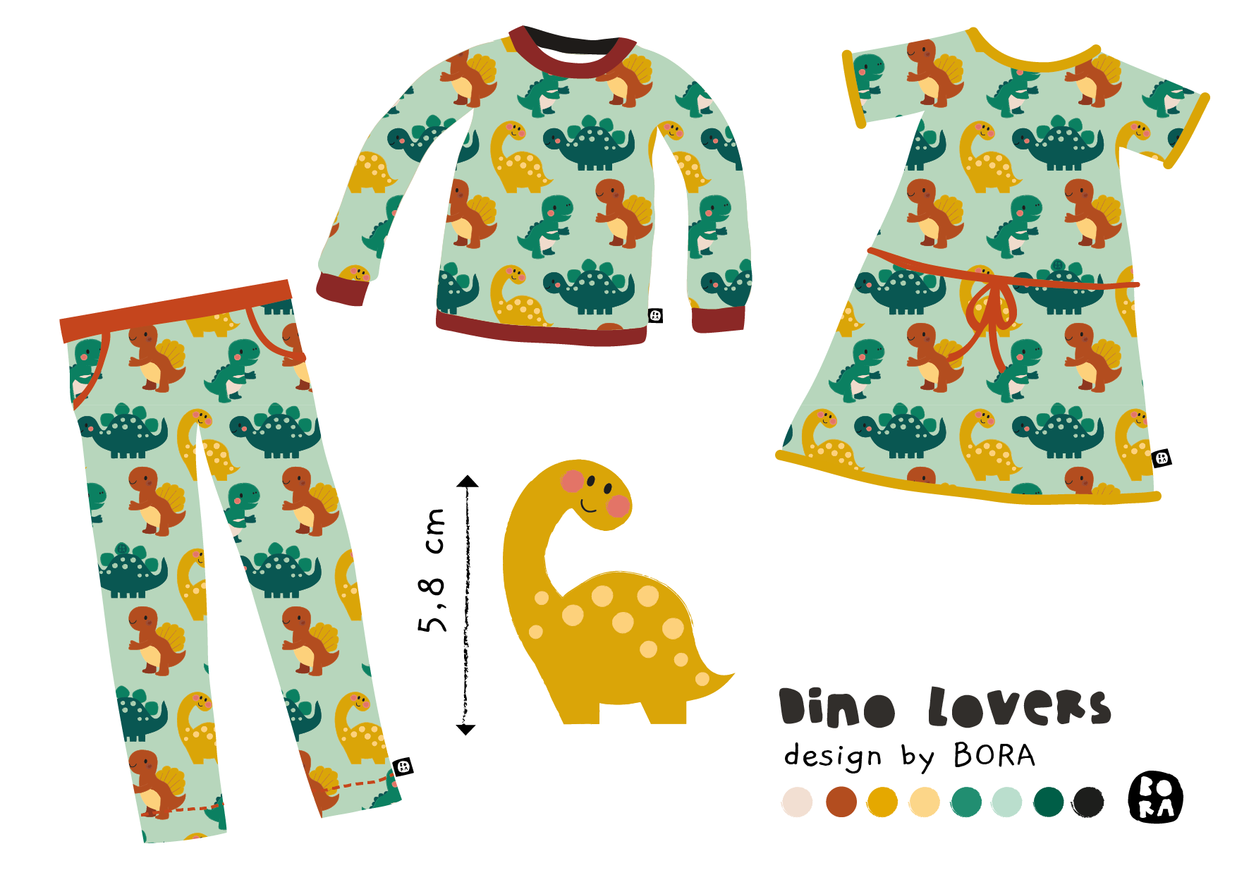 Bio Summersweat Stoff  -  Dino Lovers - Bora, grün, Kinder, Dinosaurier, Breite 150 cm
