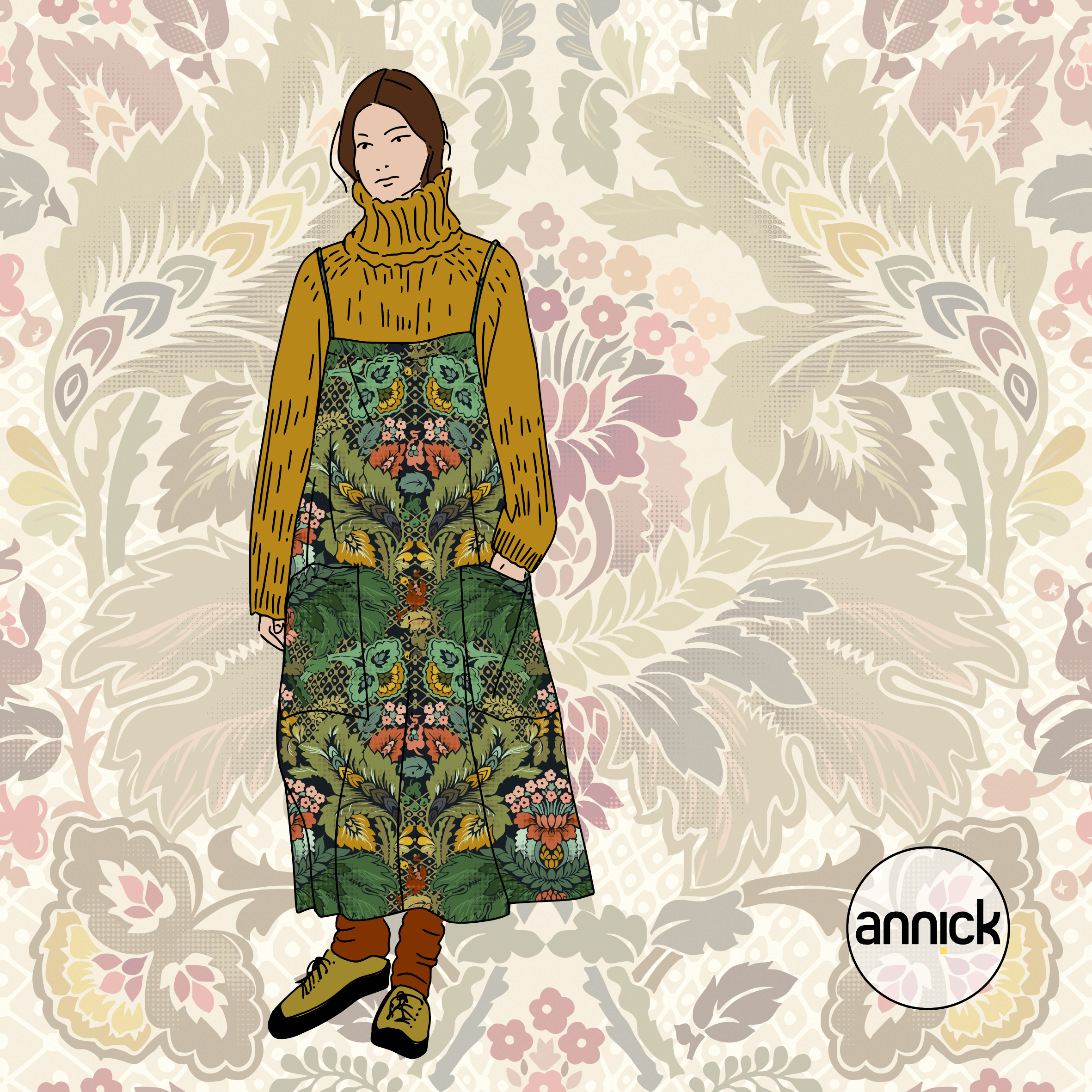 Bio Summersweat Stoff - Victorian Flowers Dark Blue bckg - Annick, Blätter & Ranken, grün, Herbst, Floral & Blumen, Breite 150 cm Bio Summersweat Stoff - Victorian Flowers Dark Blue bckg - Annick, Blätter & Ranken, grün, Herbst, Floral & Blumen, Breite 150 cm