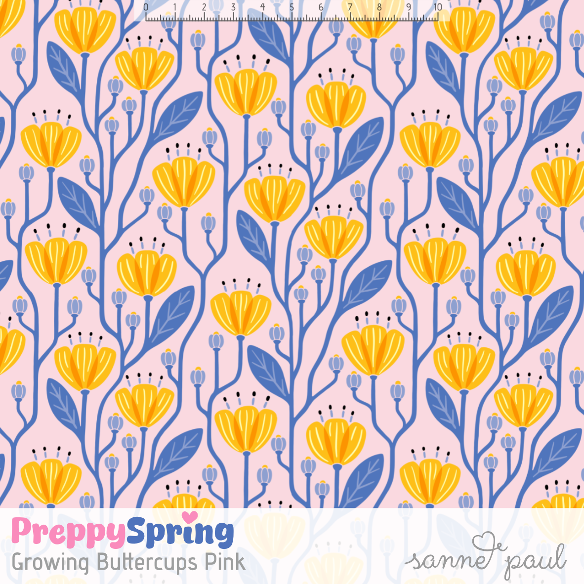 Bio Stoff  - Preppy Spring Growing Buttercups pink