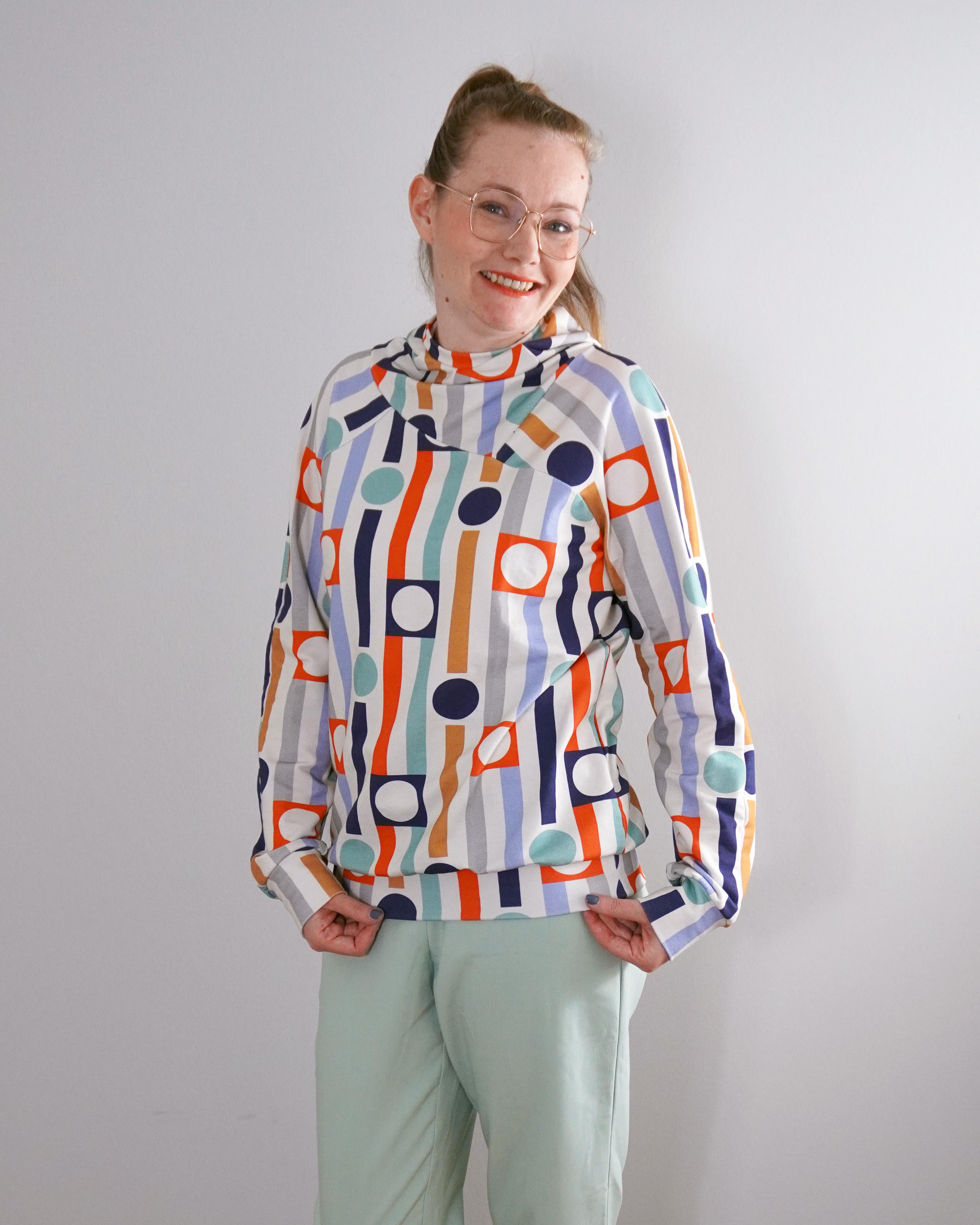 Bio Stoff - Geometric Evergreen Stripes and Dots bunt