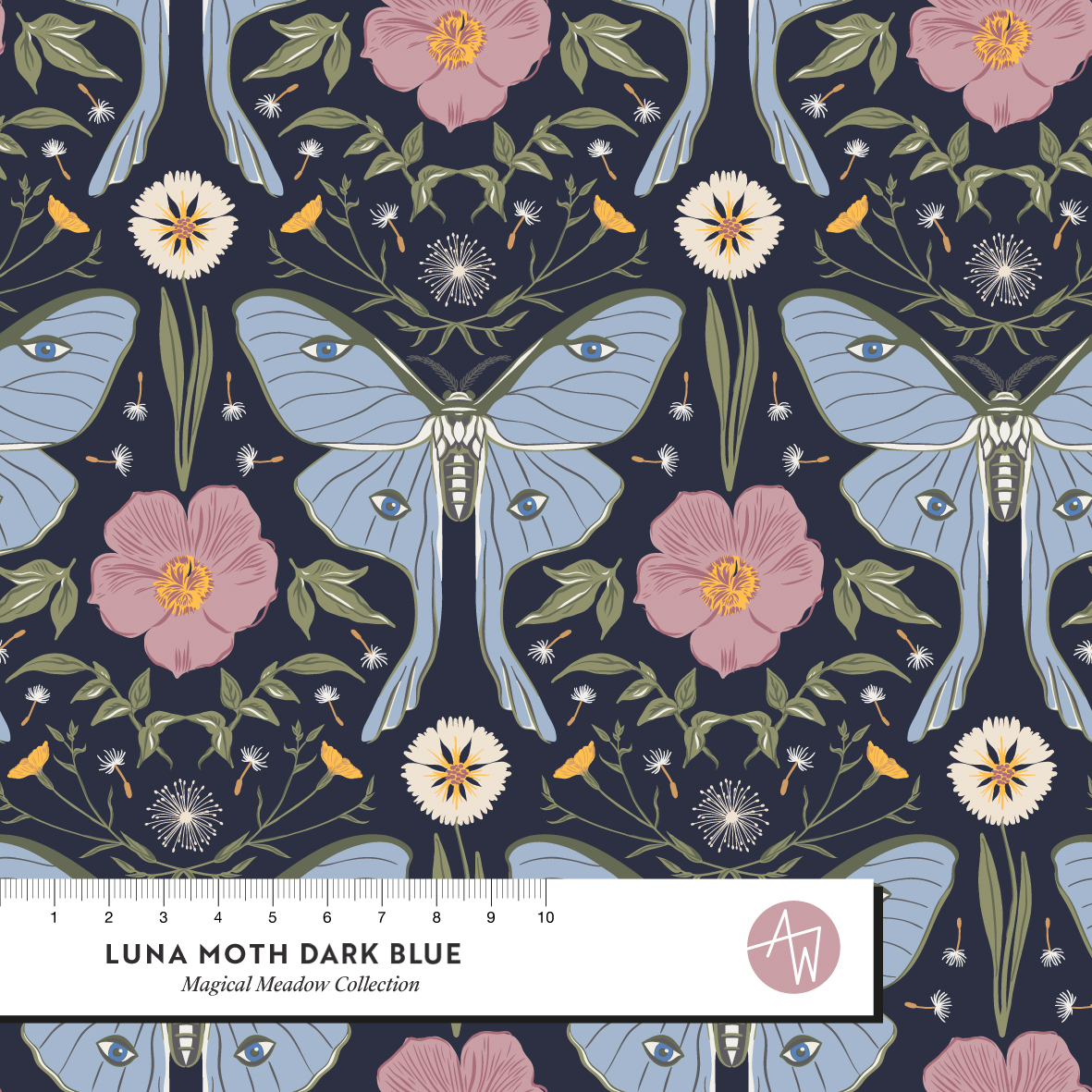 Bio Webware Stoff - Luna Moth Dark Blue - AlexandraWeise, blau, Tiere, Frühling 100% Bio-Baumwolle Bio Webware Stoff - Luna Moth Dark Blue - AlexandraWeise, blau, Tiere, Frühling 100% Bio-Baumwolle