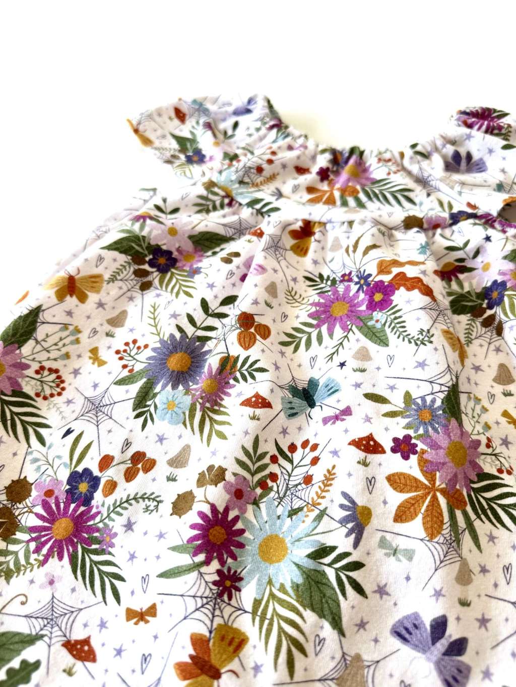 Organic Fabric - Autumn Flowers White by Deinki in white Organic Fabric - Autumn Flowers White by Deinki in white