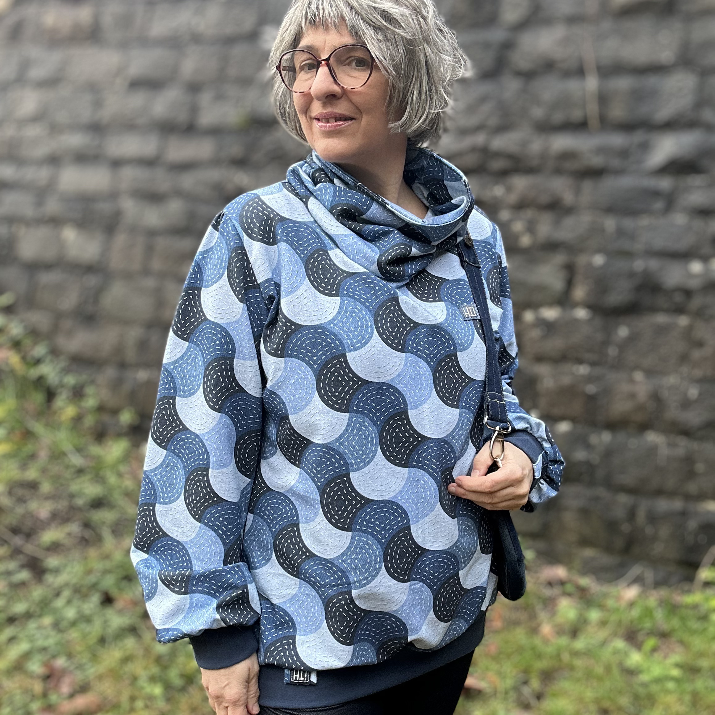 Organic Fabric - Sashiko Shells Patchwork blue