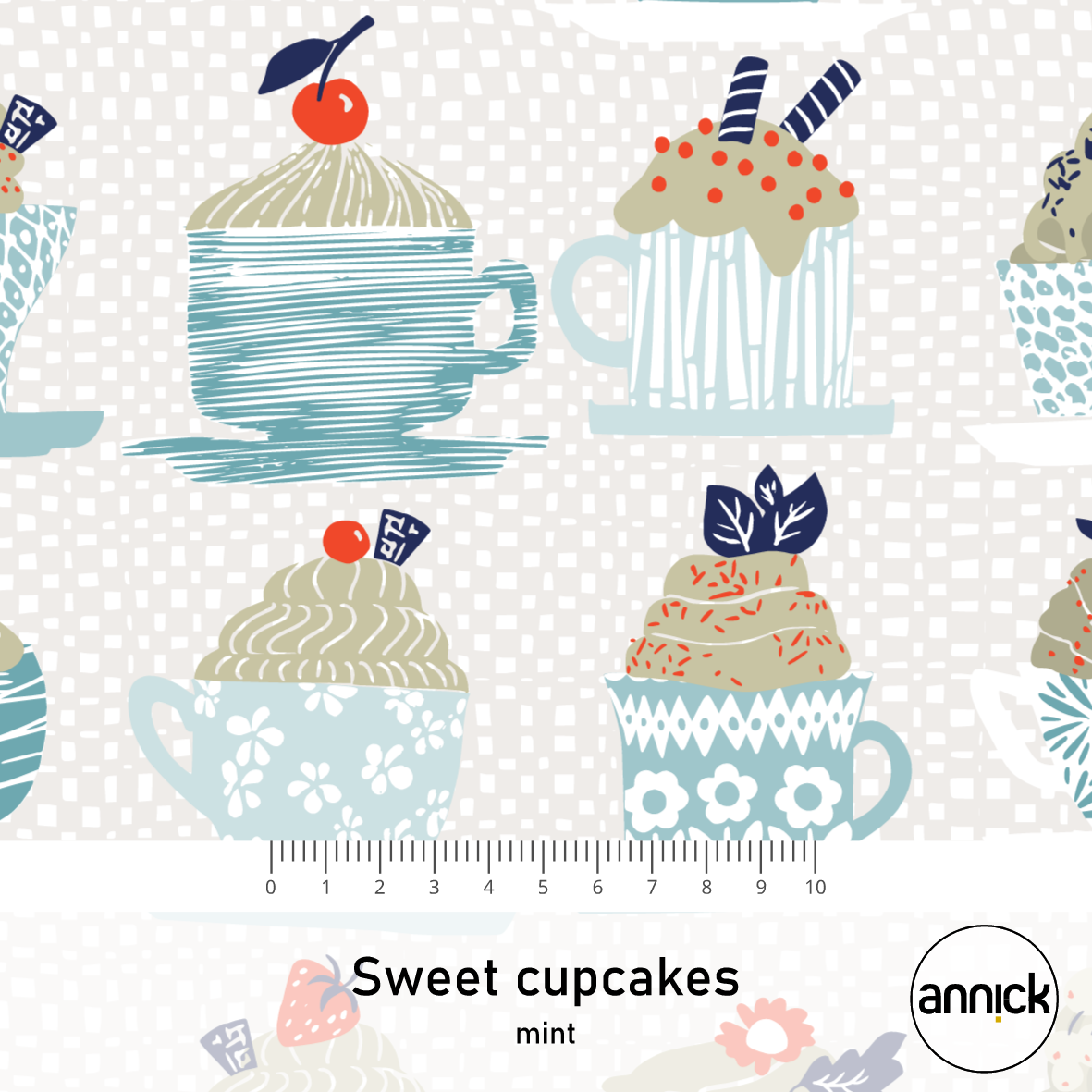 Bio Webware Stoff - Sweet Cupcakes - Annick, Essen, mint, 100% Bio-Baumwolle Bio Webware Stoff - Sweet Cupcakes - Annick, Essen, mint, 100% Bio-Baumwolle