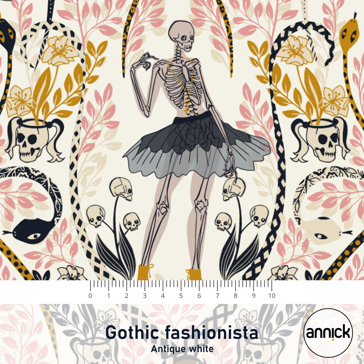 Bio Webware Stoff - Gothic Fashionista Antique White - Annick, Menschen, Halloween, weiß, 100% Bio-Baumwolle Bio Webware Stoff - Gothic Fashionista Antique White - Annick, Menschen, Halloween, weiß, 100% Bio-Baumwolle