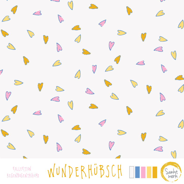 Bio Webware Stoff  -  Wunderhübsch  - Sanktwerk, Regenbogen, weiß, 100% Bio-Baumwolle
