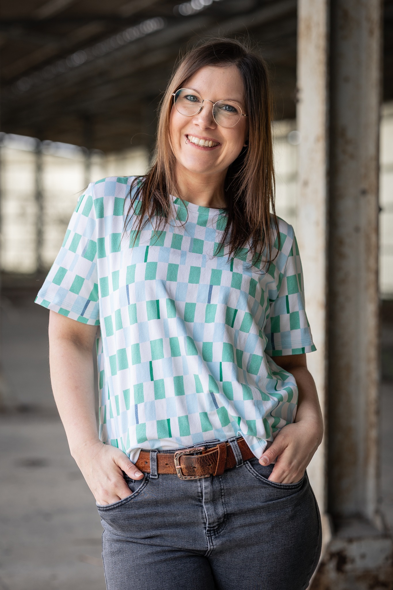 Bio Summersweat Stoff  -  Summer Check Teal  - Annick, Kariert, Abstrakt, petrol, Breite 150 cm